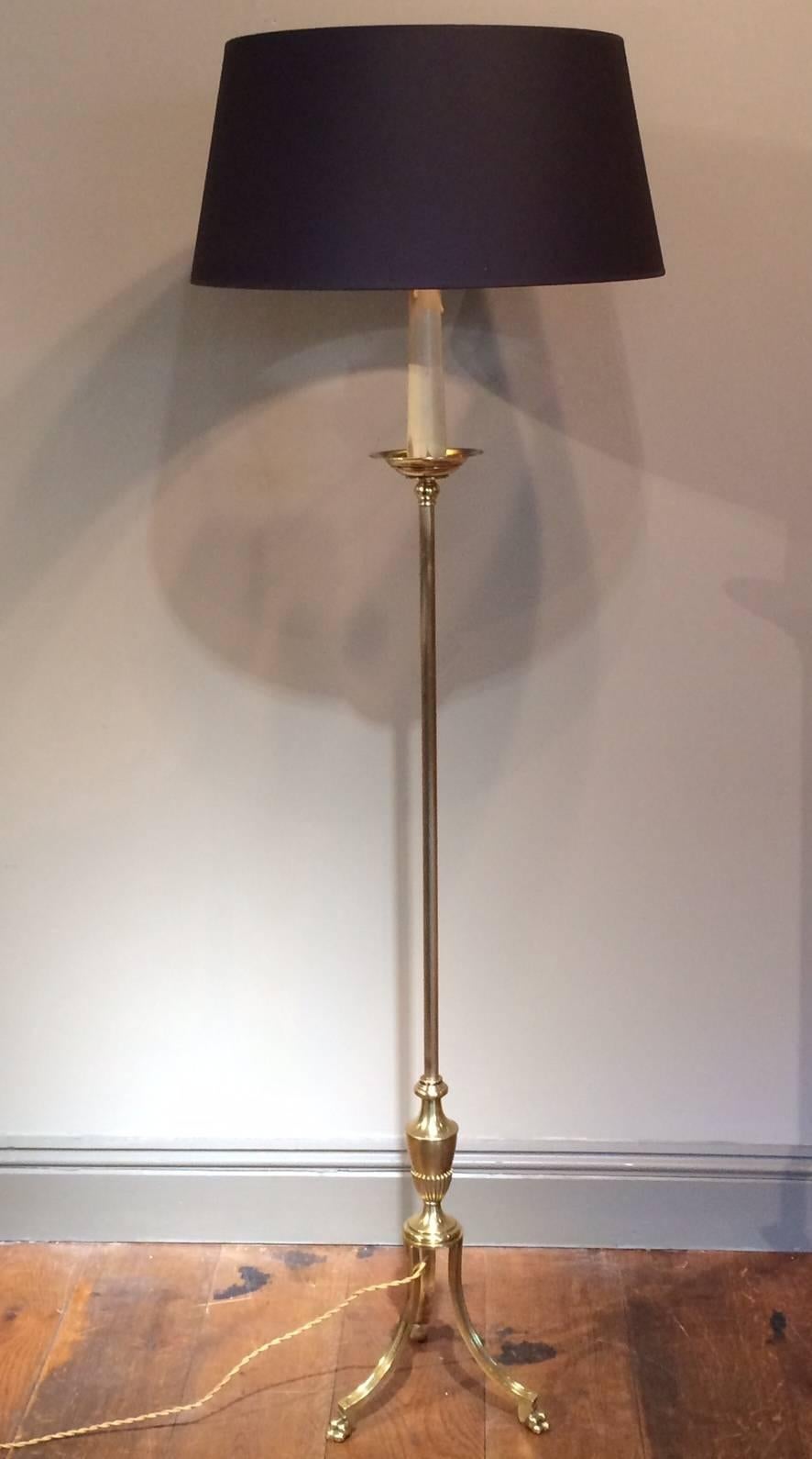 French Maison Jansen Floor Lamp with Claw Feet and Waxed Candle Candelabra For Sale