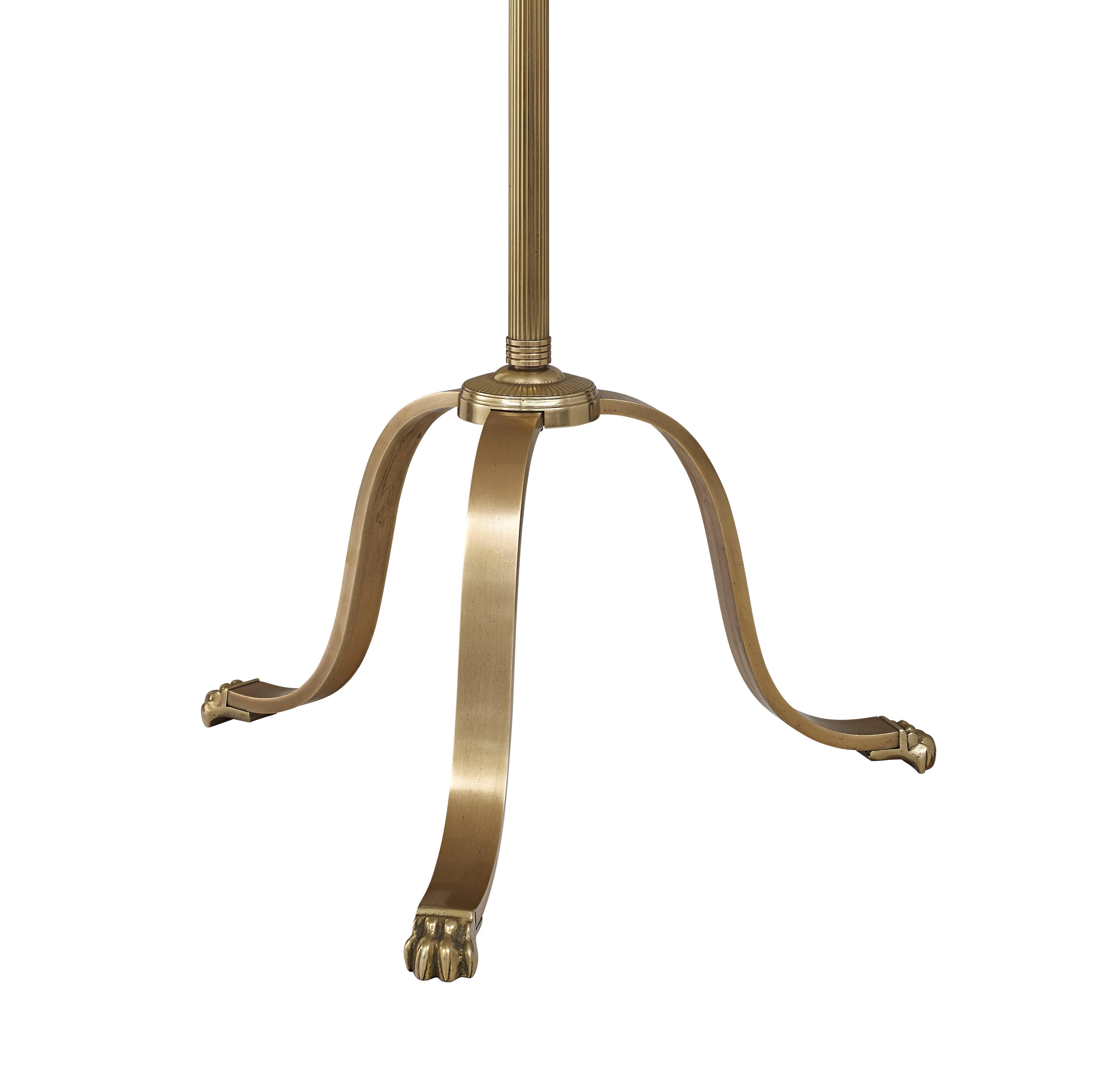 French Pair of Maison Jansen Adjustable Brass Reading Floor Lamps with Claw Feet For Sale