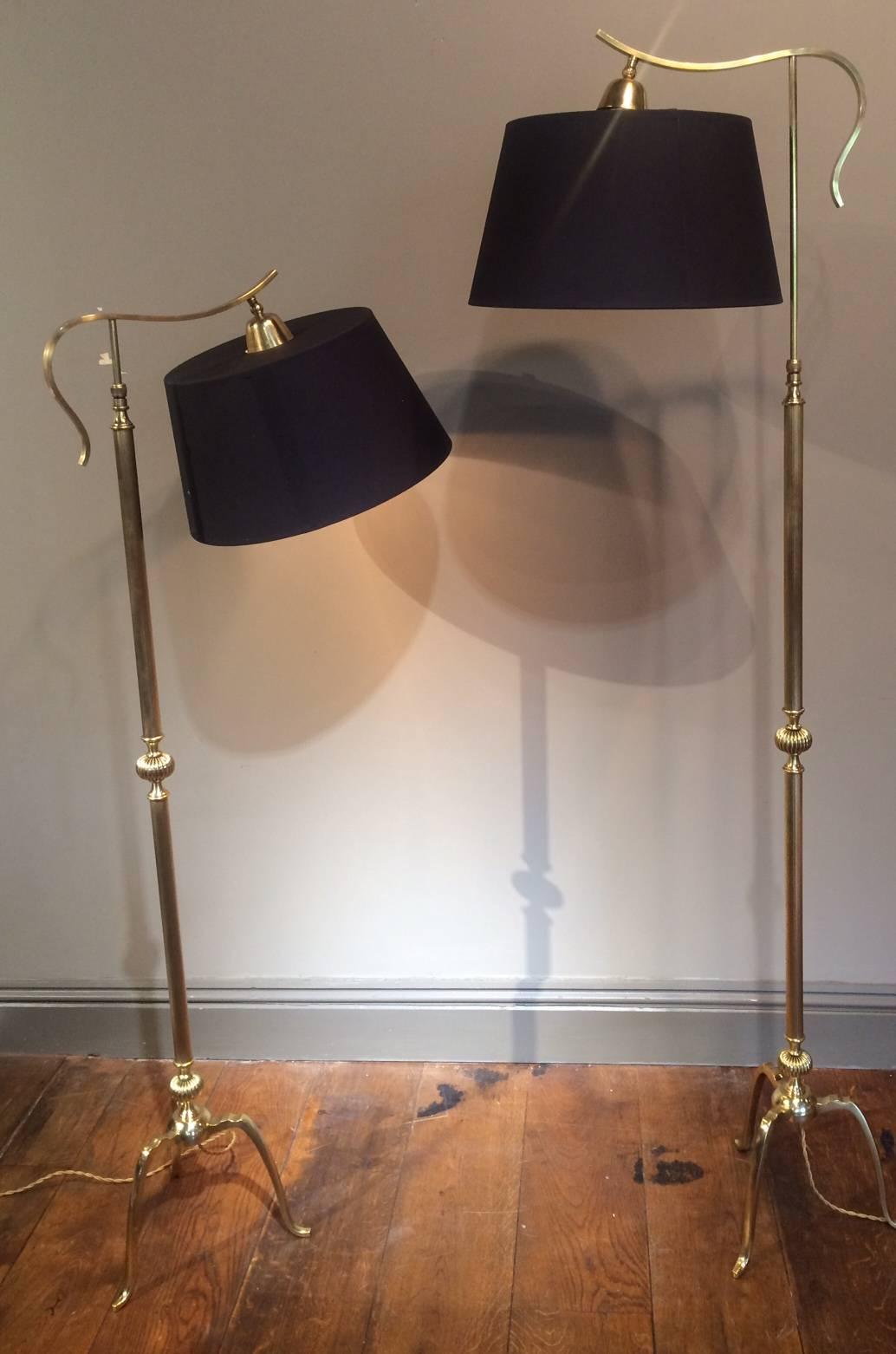 Pair of Adjustable Brass Overhanging Reading Lamps In Excellent Condition For Sale In Shrewsbury, GB