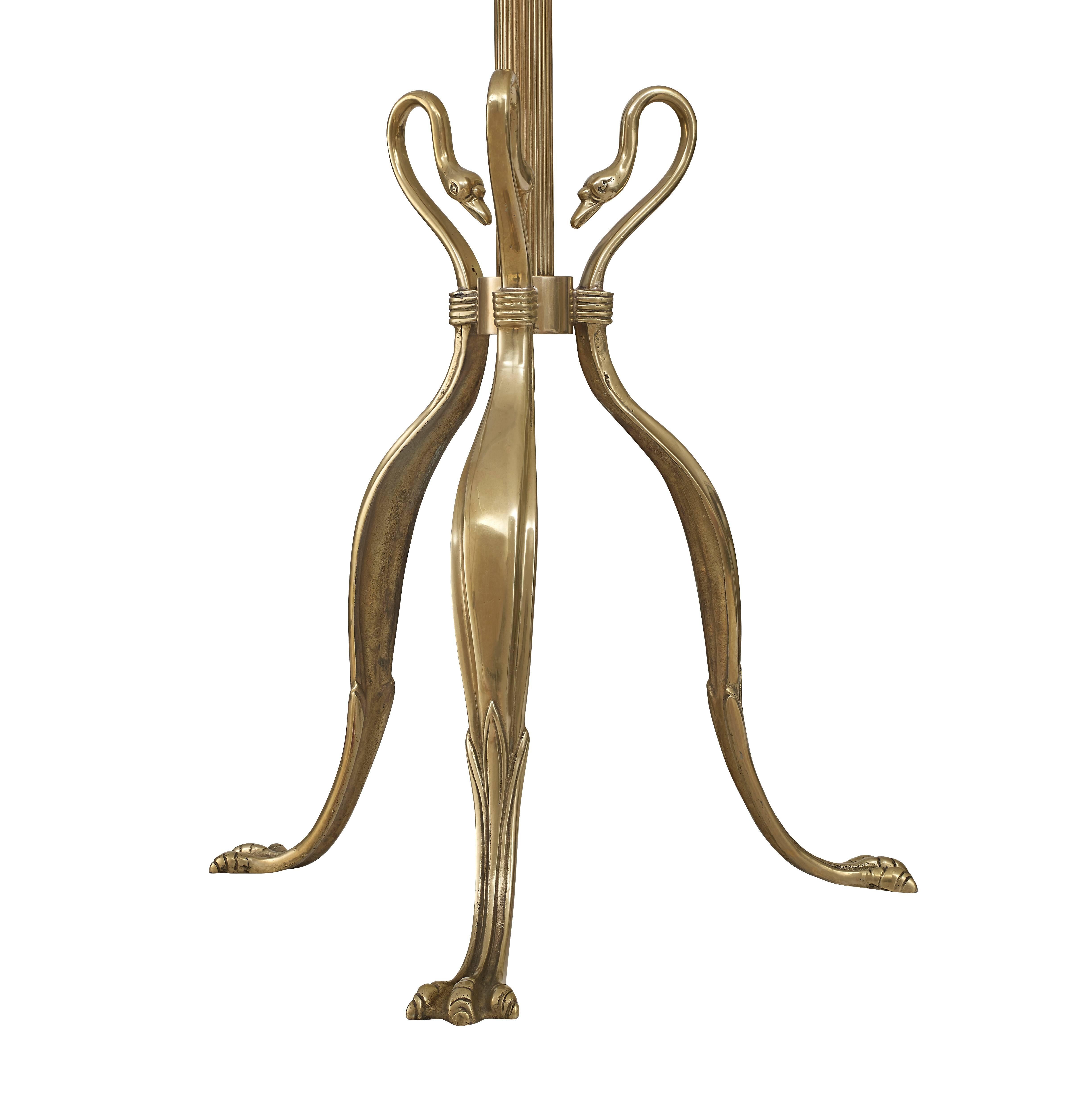 French Pair of Maison Jansen Style Swanheads and Feet Brass Floor Lamps For Sale