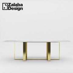 Modern Dining Table Italian Marble and Bass-Plated