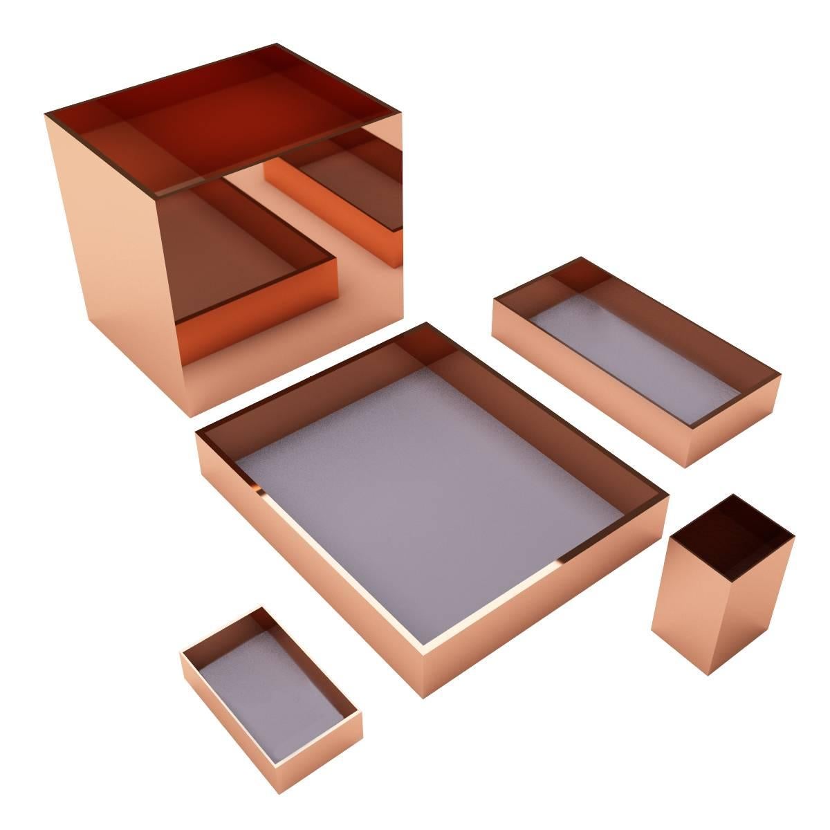 Modern Luxury Office Accessories Set Incl. Trays, Pencil Holder, Paper Basket For Sale
