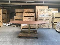 Modern Dining Table, Oval Walnut Finishing and Steel Base with Brass Finishing