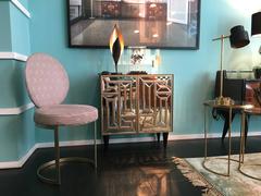 Freischwinger Ola Dining Chair with Brass Finishing and Leather, Art Deco Style