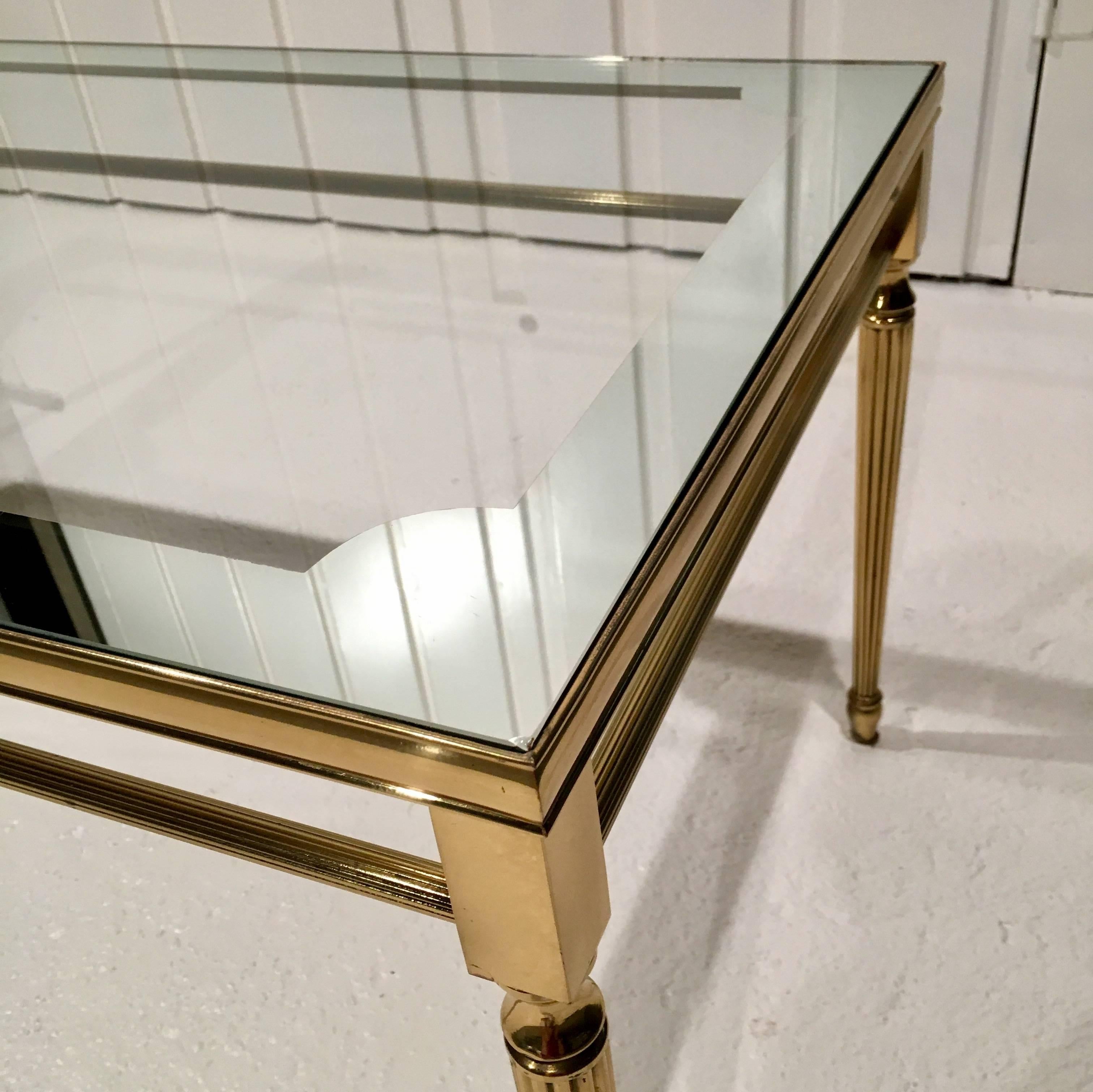 Louis XV Antique Coffee Table in Brass with Glass Top For Sale