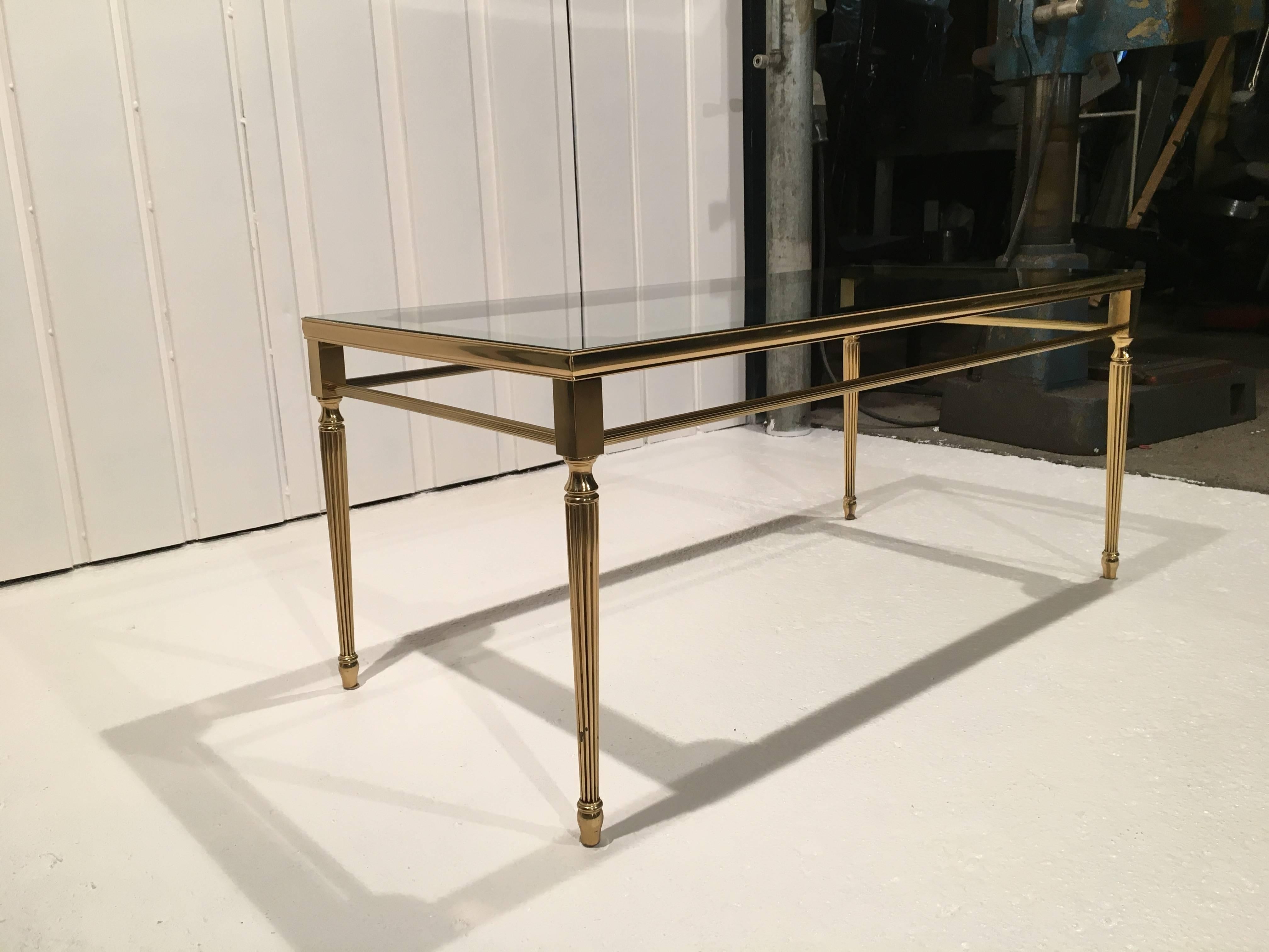 European Antique Coffee Table in Brass with Glass Top For Sale