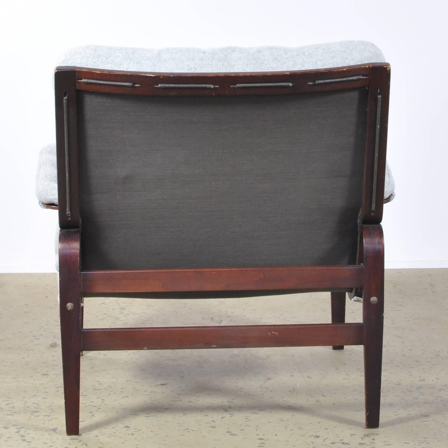 Swedish Bruno Mathsson Ingrid Chair in Grey Woolen Felt Fabric, Made by DUX For Sale