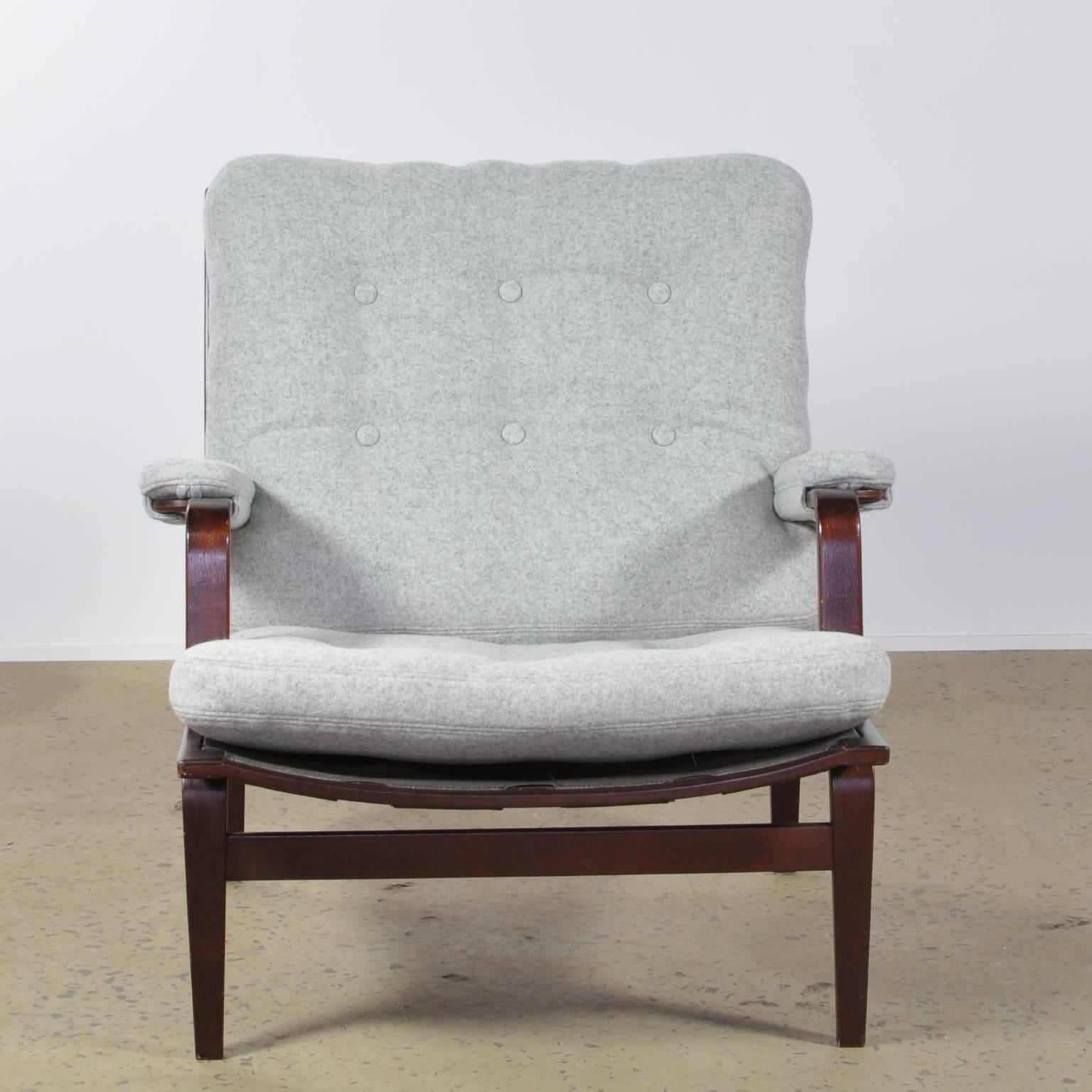 Bruno Mathsson Ingrid Chair in Grey Woolen Felt Fabric, Made by DUX For Sale 3