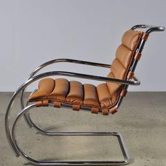 Brown Leather Mies Van Der Rohe MR Lounge Chair by Knoll