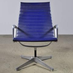 Blue Leather Eames Aluminum Group Lounge Chair by Herman Miller
