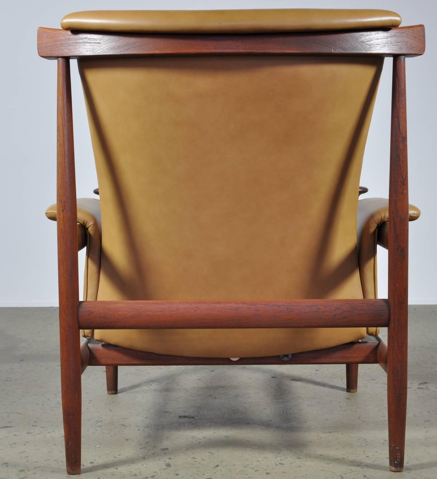 Mid-Century Modern Finn Juhl Bwana Chair with Ottoman for France and Sons in Teak and Leather