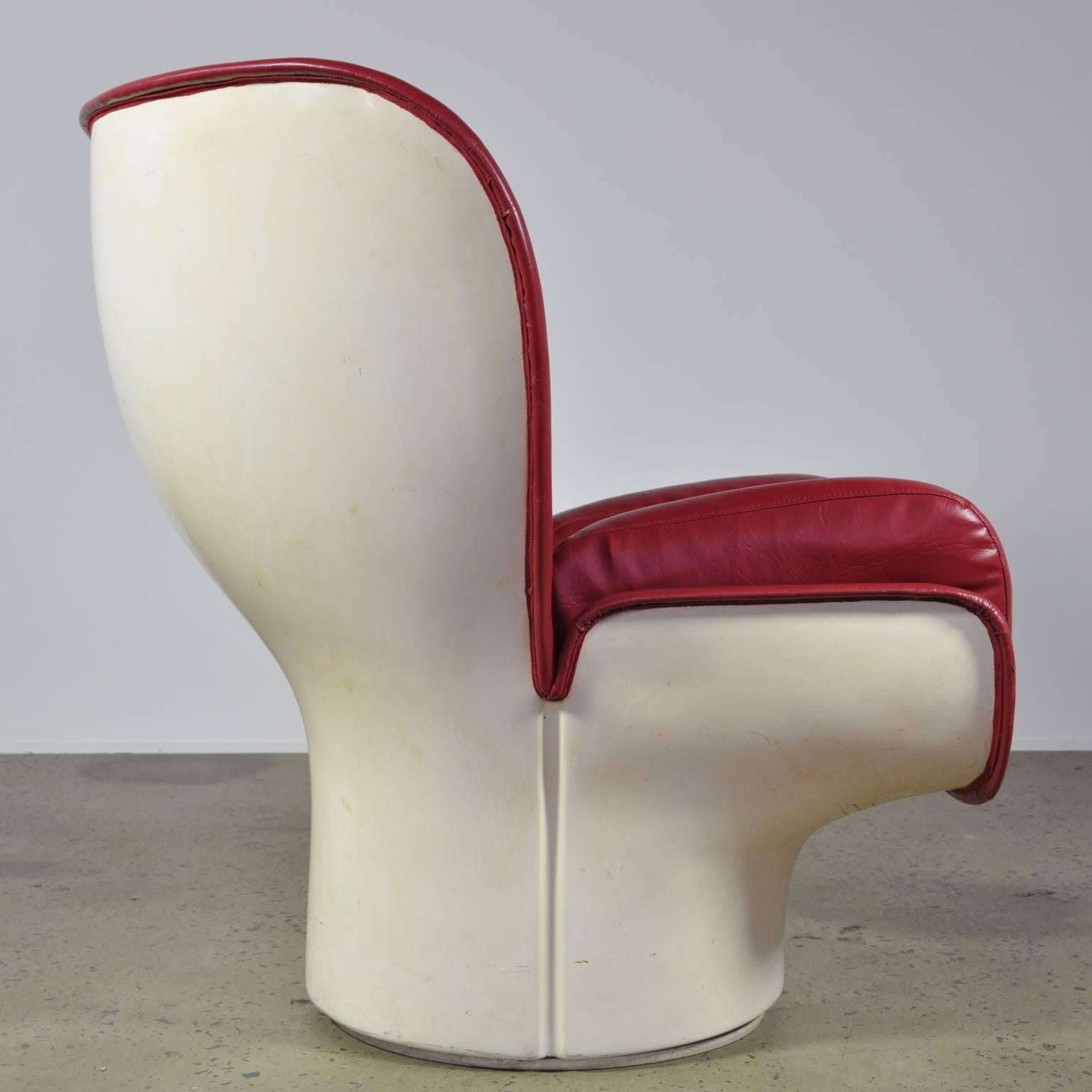 Mid-Century Modern Red Leather Elda Chair by Joe Colombo for Comfort, Italy For Sale