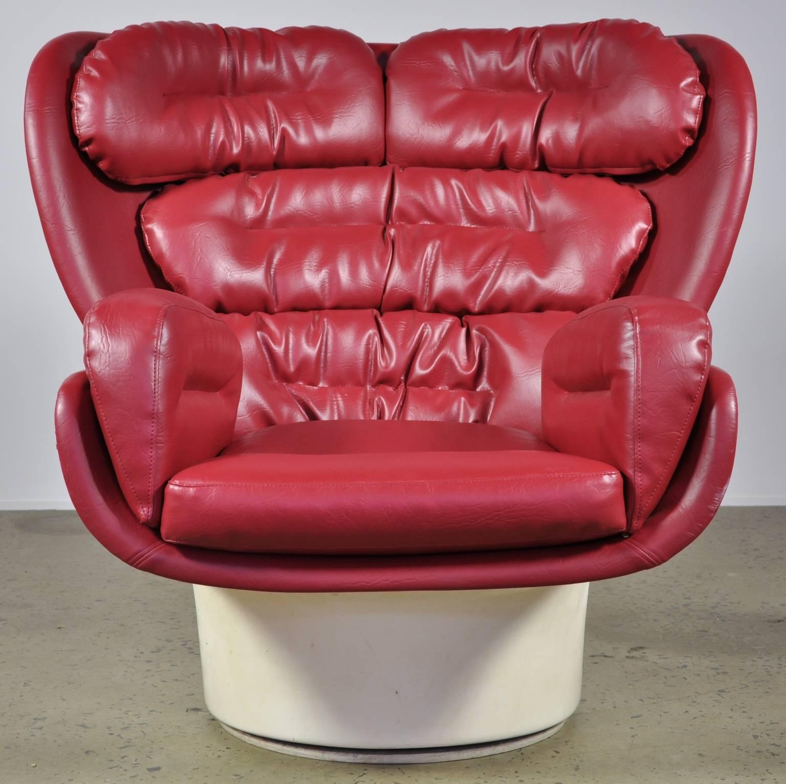 Mid-20th Century Red Leather Elda Chair by Joe Colombo for Comfort, Italy For Sale