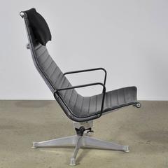 Black Leather Eames Aluminum Group Lounge Chair