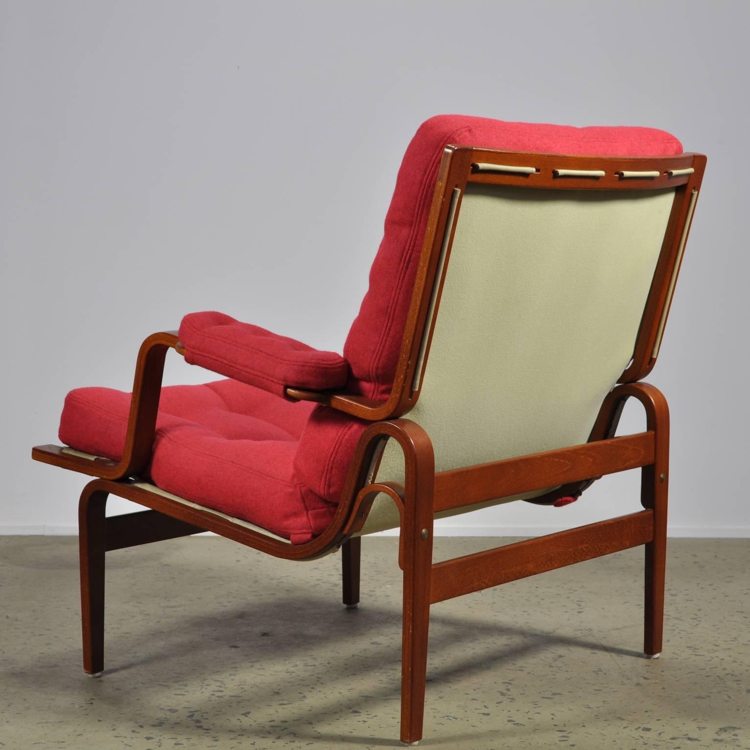 Swedish Red Bruno Mathsson Ingrid Chair in Woollen Felt Fabric Made by DUX For Sale
