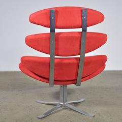Red Macro Suede EJ 5 Corona Chair by Poul M. Volther, Made by Erik Jorgensen