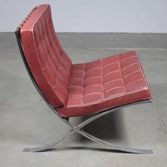 Red Leather Barcelona by Mies van der Rohe for Knoll
