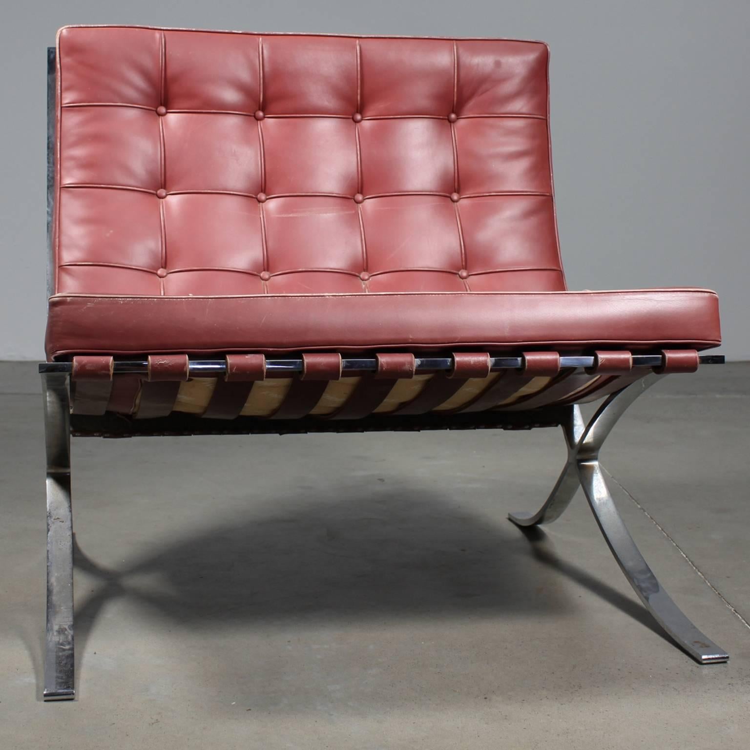 Modern Red Leather Barcelona by Mies van der Rohe for Knoll For Sale