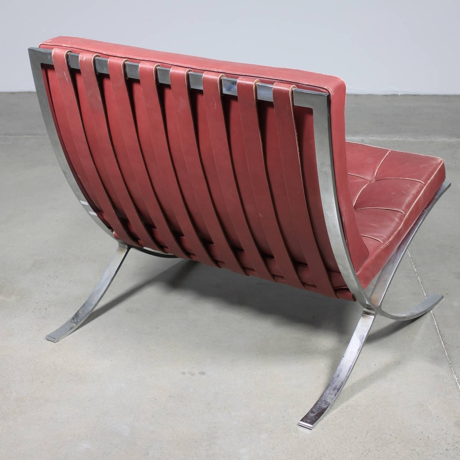 American Red Leather Barcelona by Mies van der Rohe for Knoll For Sale