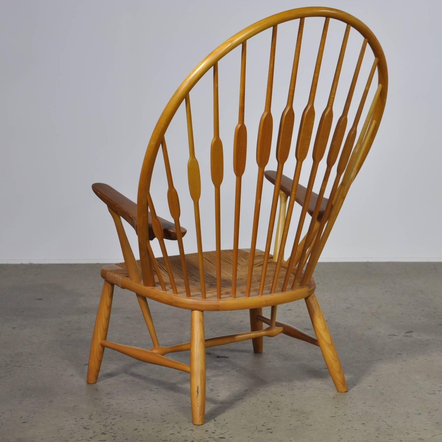 Danish Hans Wegner Peacock Chair Manufactured by Johannes Hansen in Oak and Paper Cord
