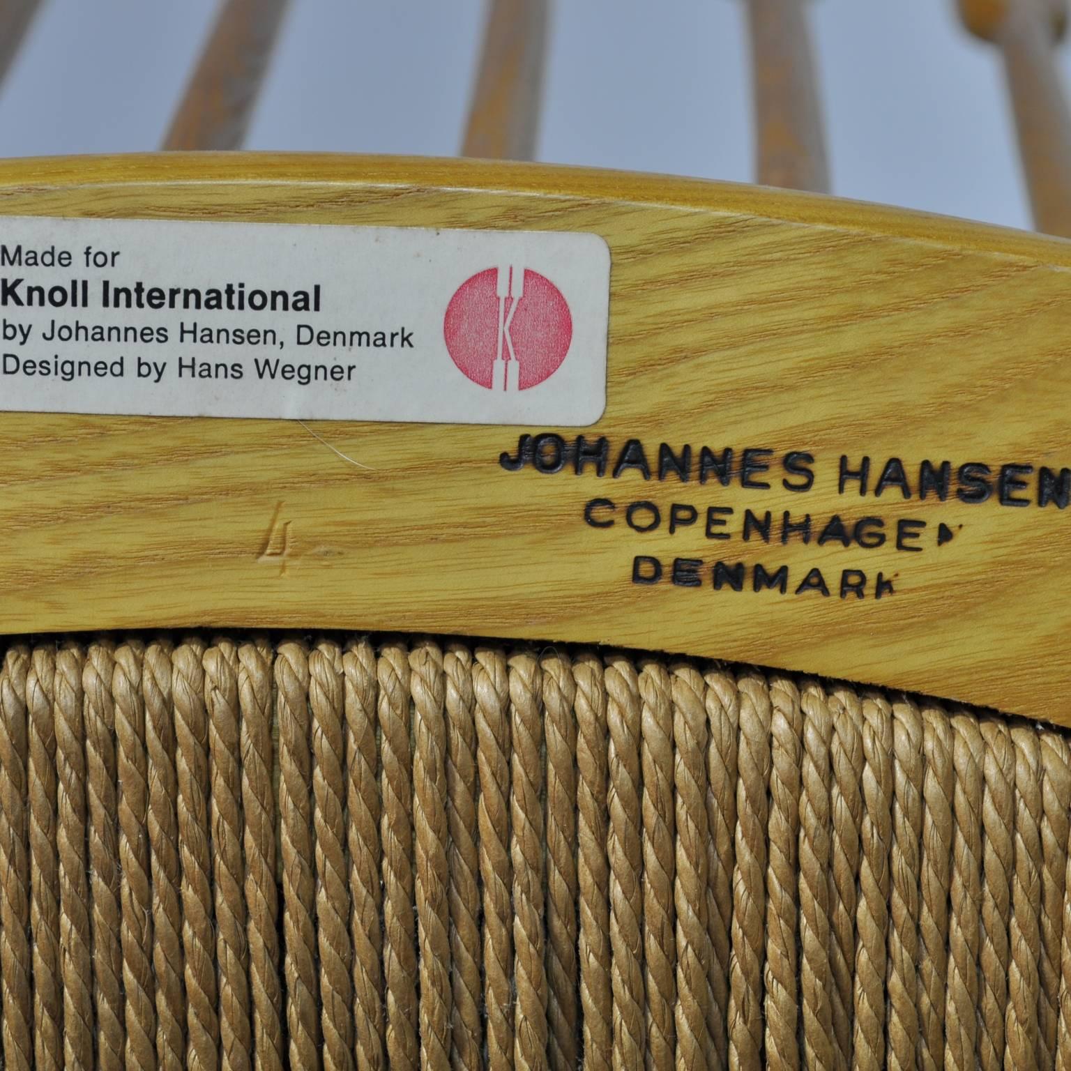 Hans Wegner Peacock Chair Manufactured by Johannes Hansen in Oak and Paper Cord 2