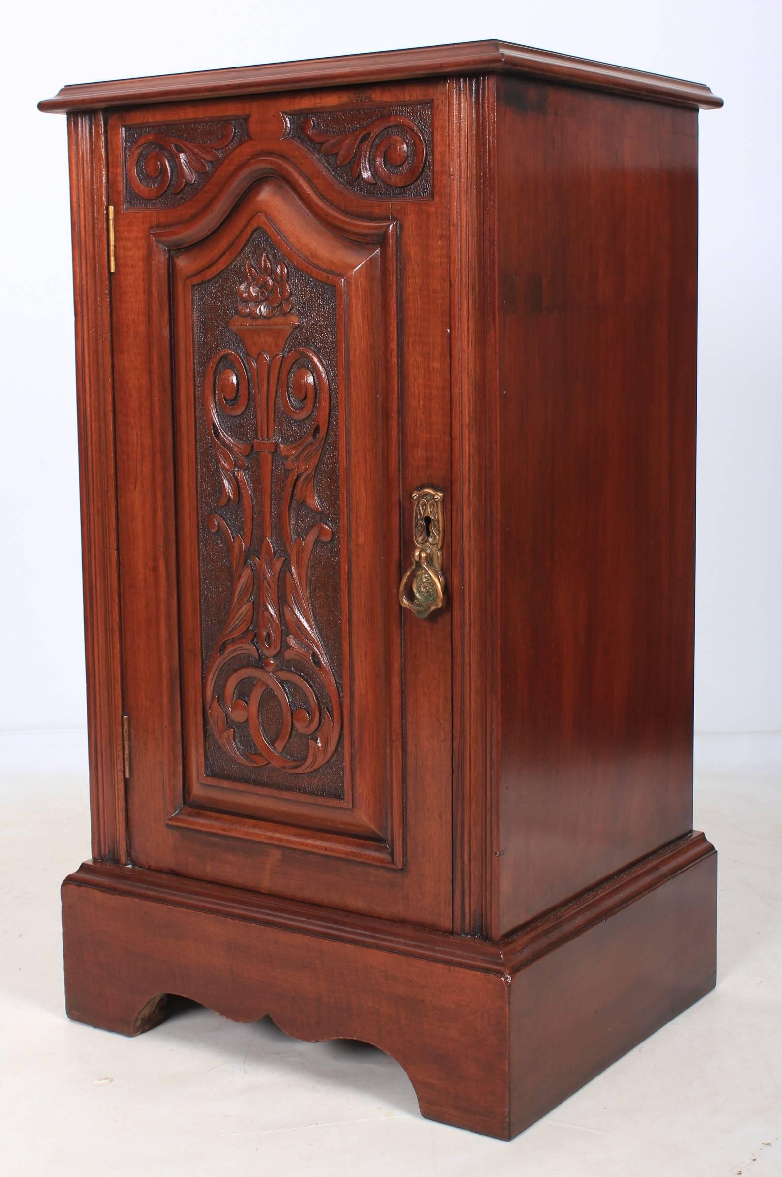 Pair of Carved Mahogany Bedside Cabinets For Sale 1