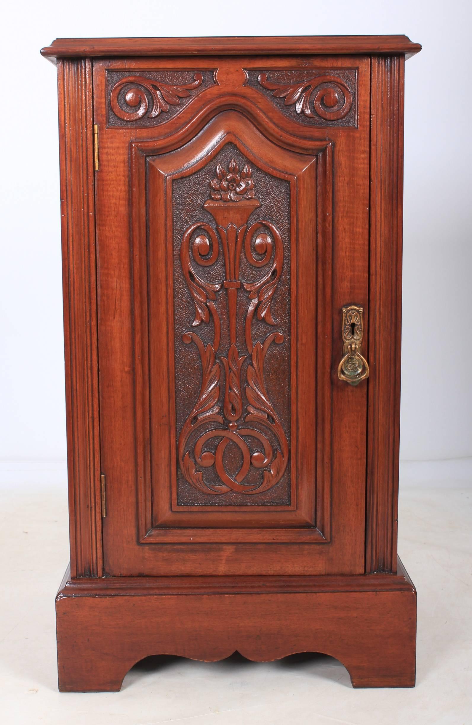 Pair of Carved Mahogany Bedside Cabinets For Sale 3