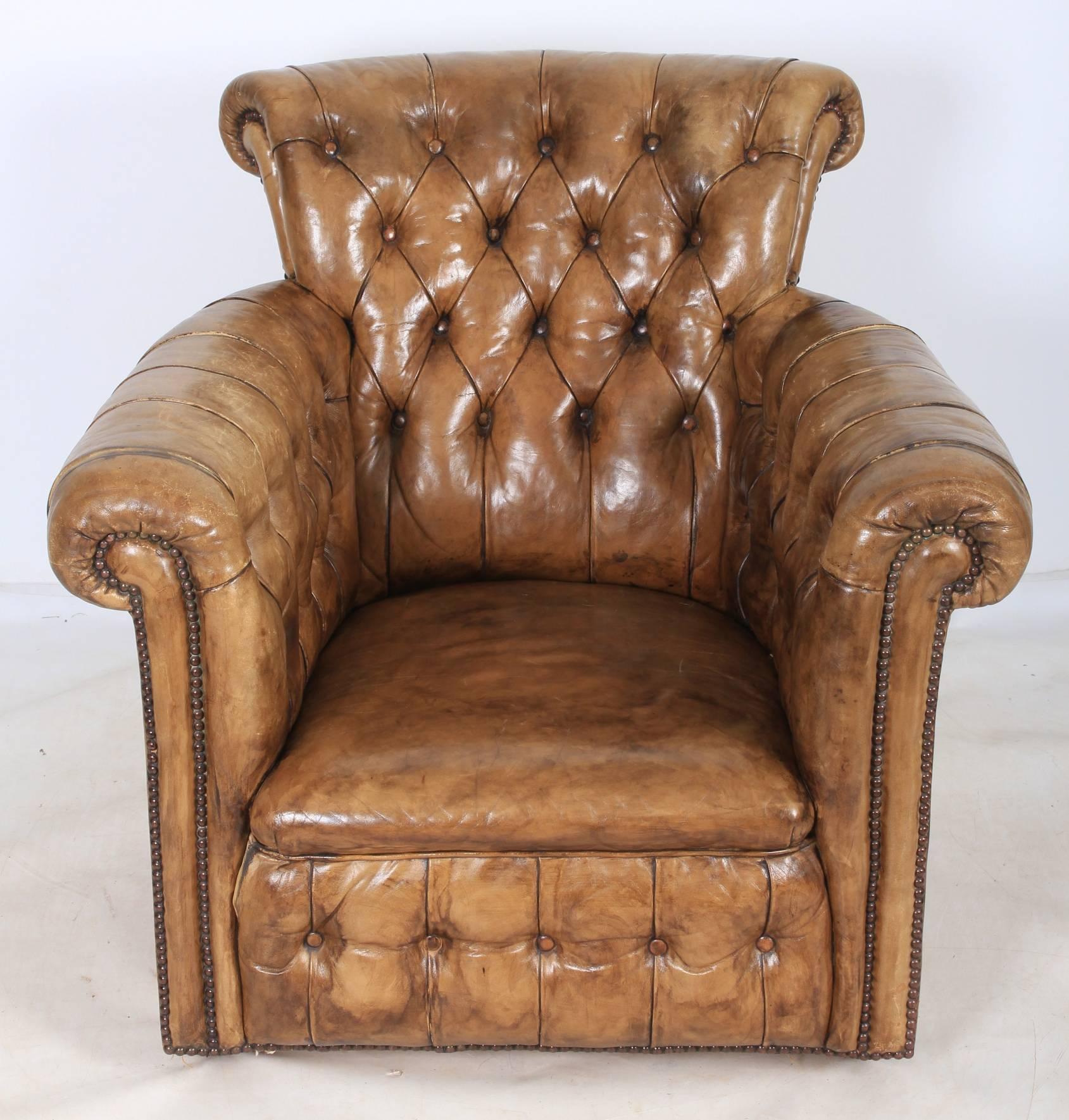 Leather Chesterfield Style Library Armchair For Sale 1