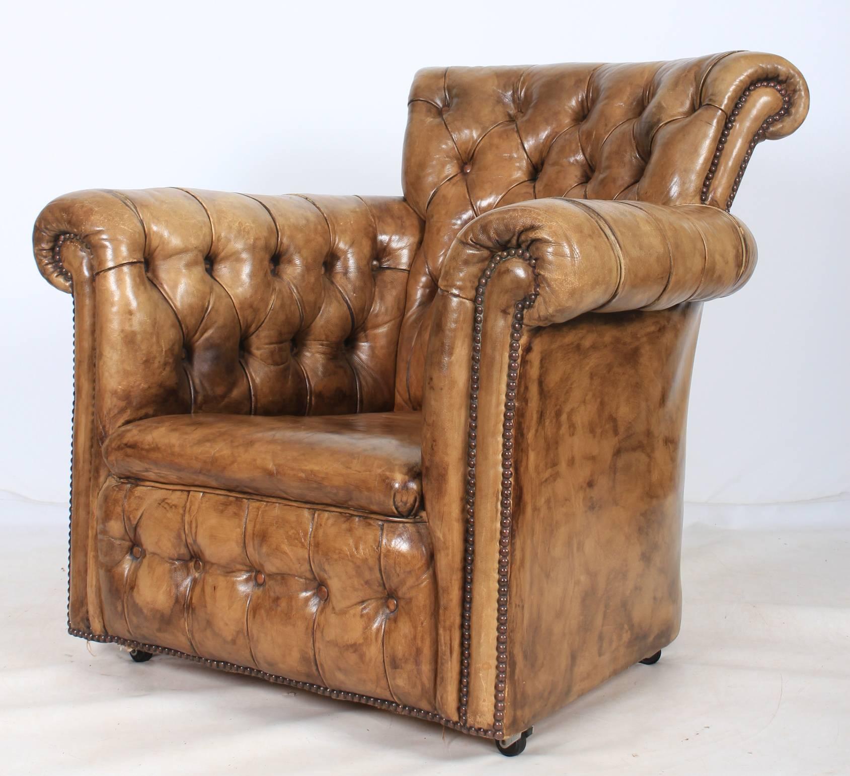 Leather Chesterfield Style Library Armchair For Sale 3