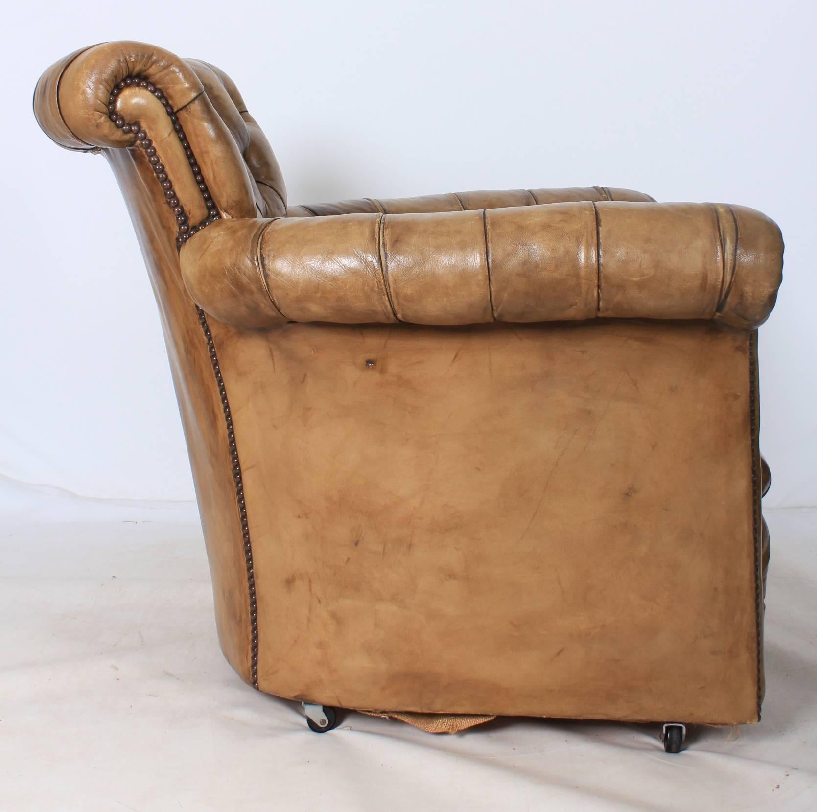 Leather Chesterfield Style Library Armchair For Sale 4