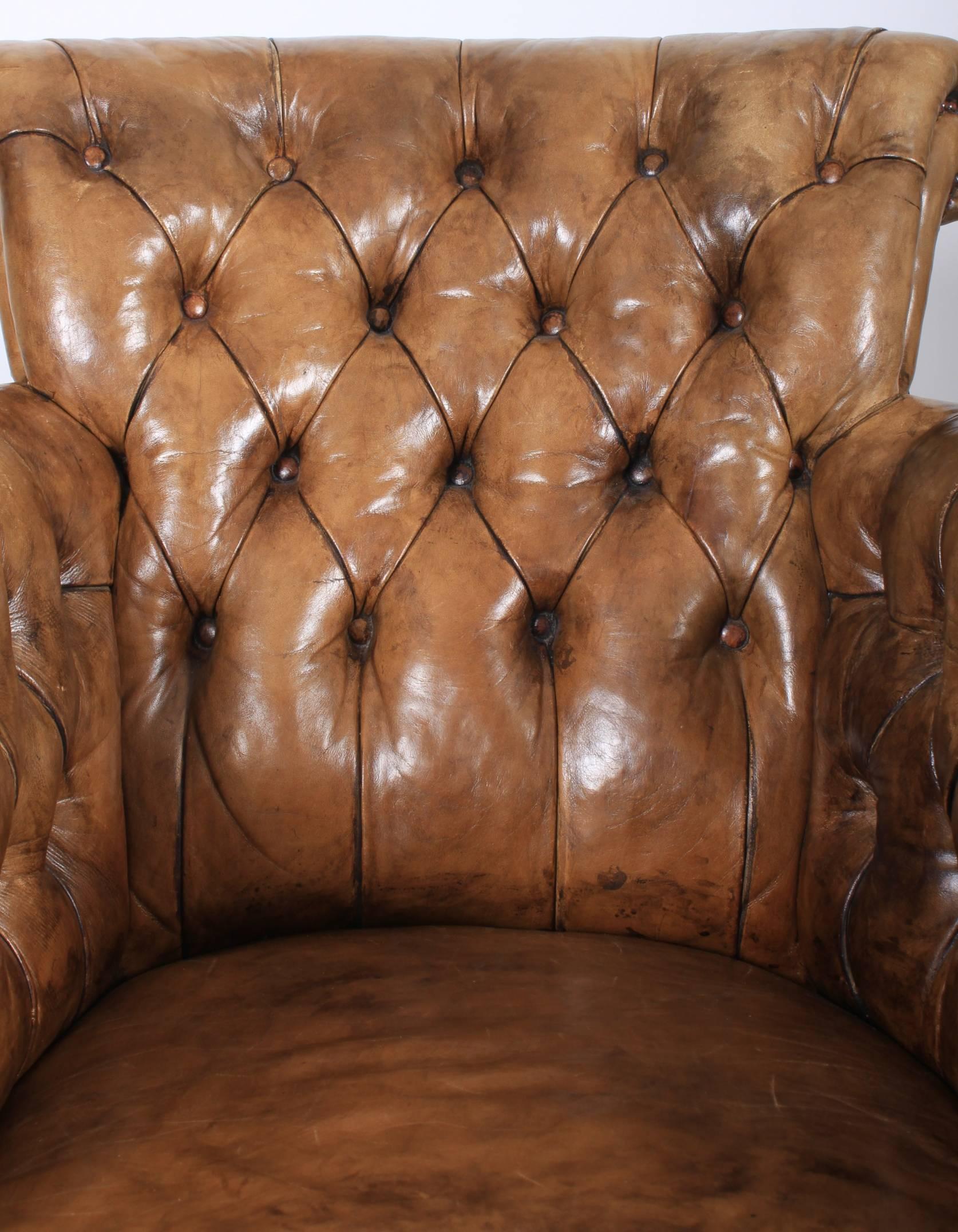 Leather Chesterfield Style Library Armchair For Sale 6