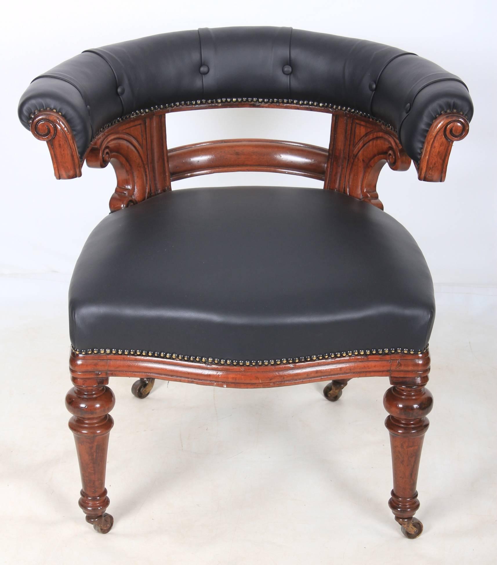 British Victorian Mahogany and Leather Captains Desk Chair