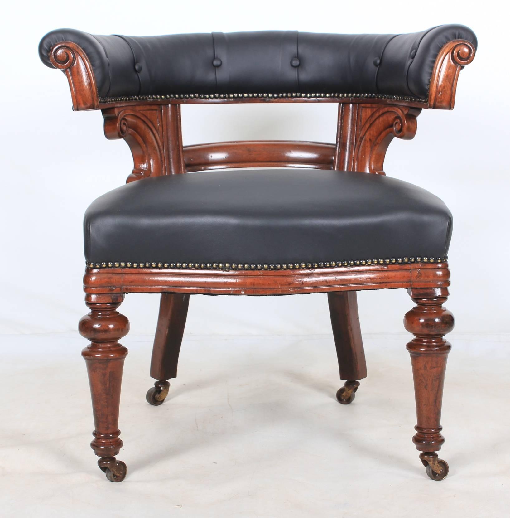 Victorian Mahogany and Leather Captains Desk Chair In Excellent Condition In Detling, GB