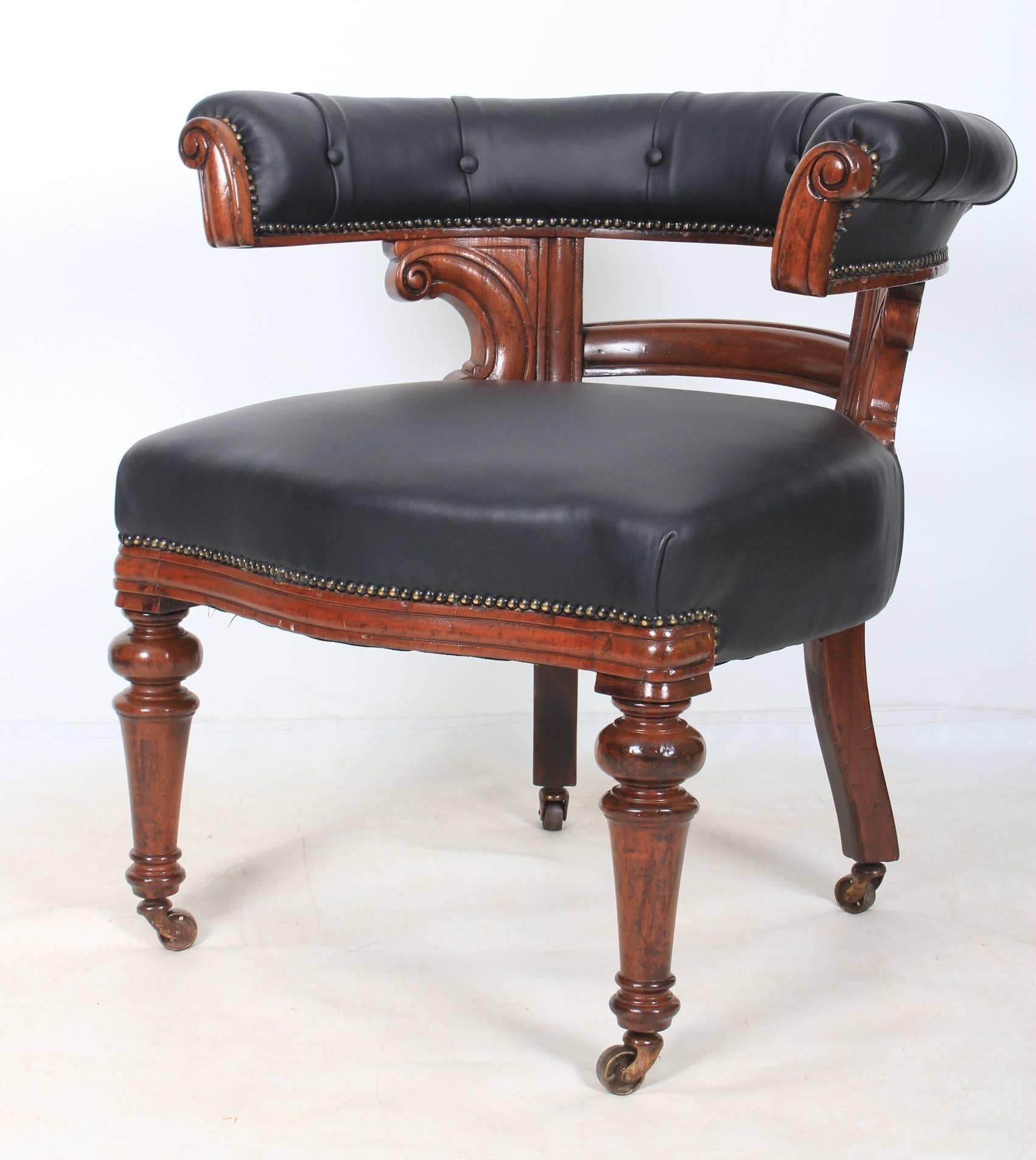 Mid-19th Century Victorian Mahogany and Leather Captains Desk Chair