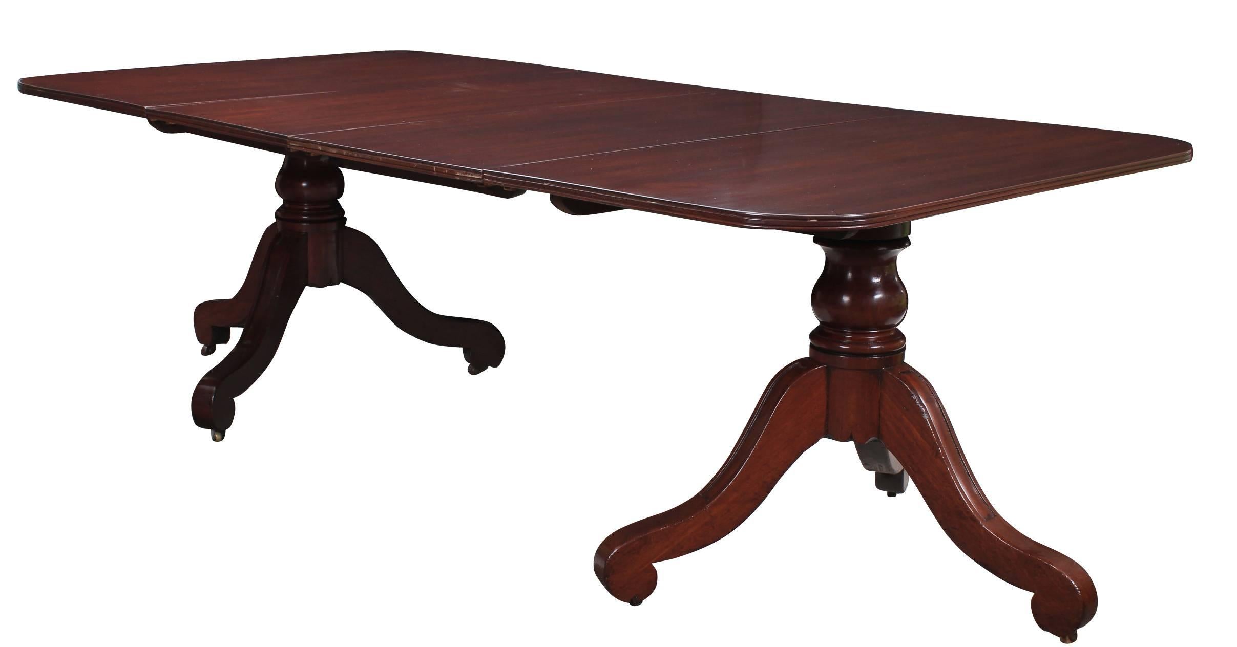 Early 19th Century Mahogany Twin Pillar Pedestal Dining Table For Sale