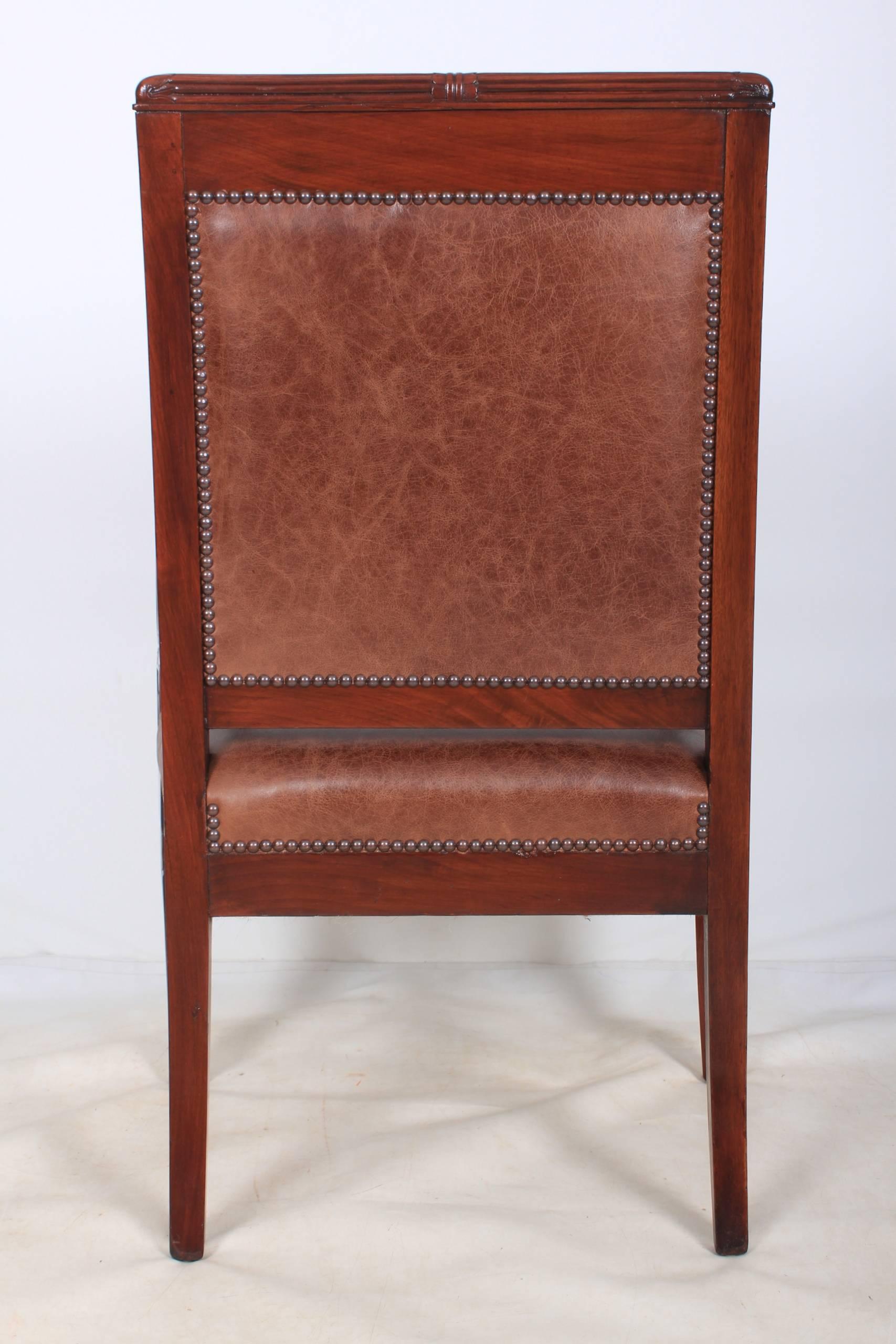 Pair of French Empire Style Mahogany and Leather Library Chairs For Sale 5
