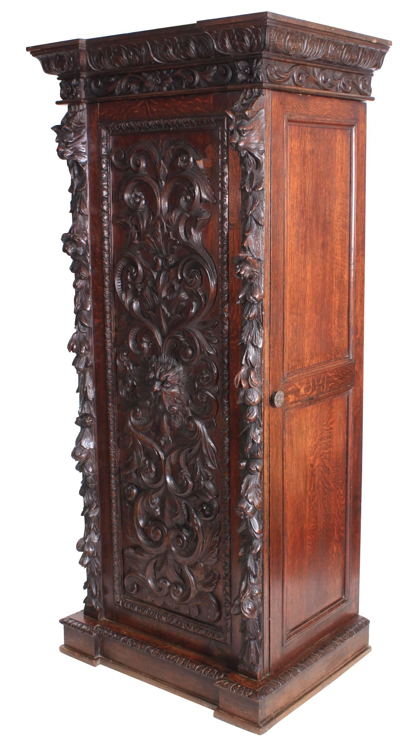 Carved Oak Hall Cupboard For Sale 2