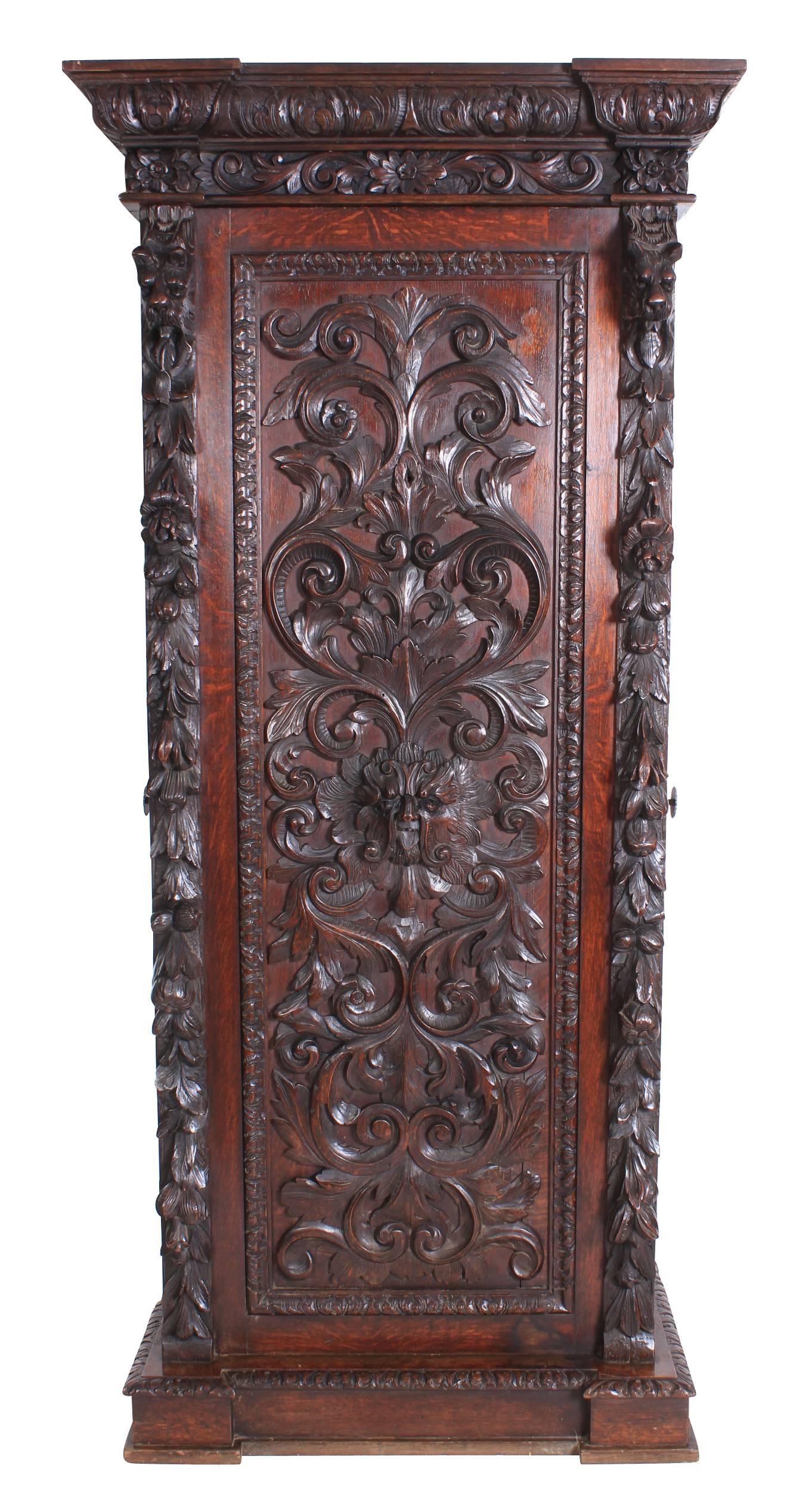 Carved Oak Hall Cupboard For Sale 4