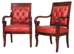 Pair of French Empire Style Mahogany Library Chairs