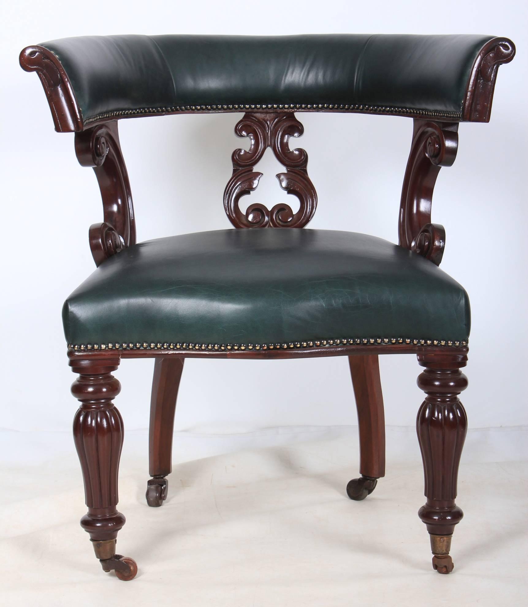 Victorian Mahogany and Leather Office Desk Chair In Excellent Condition In Detling, GB