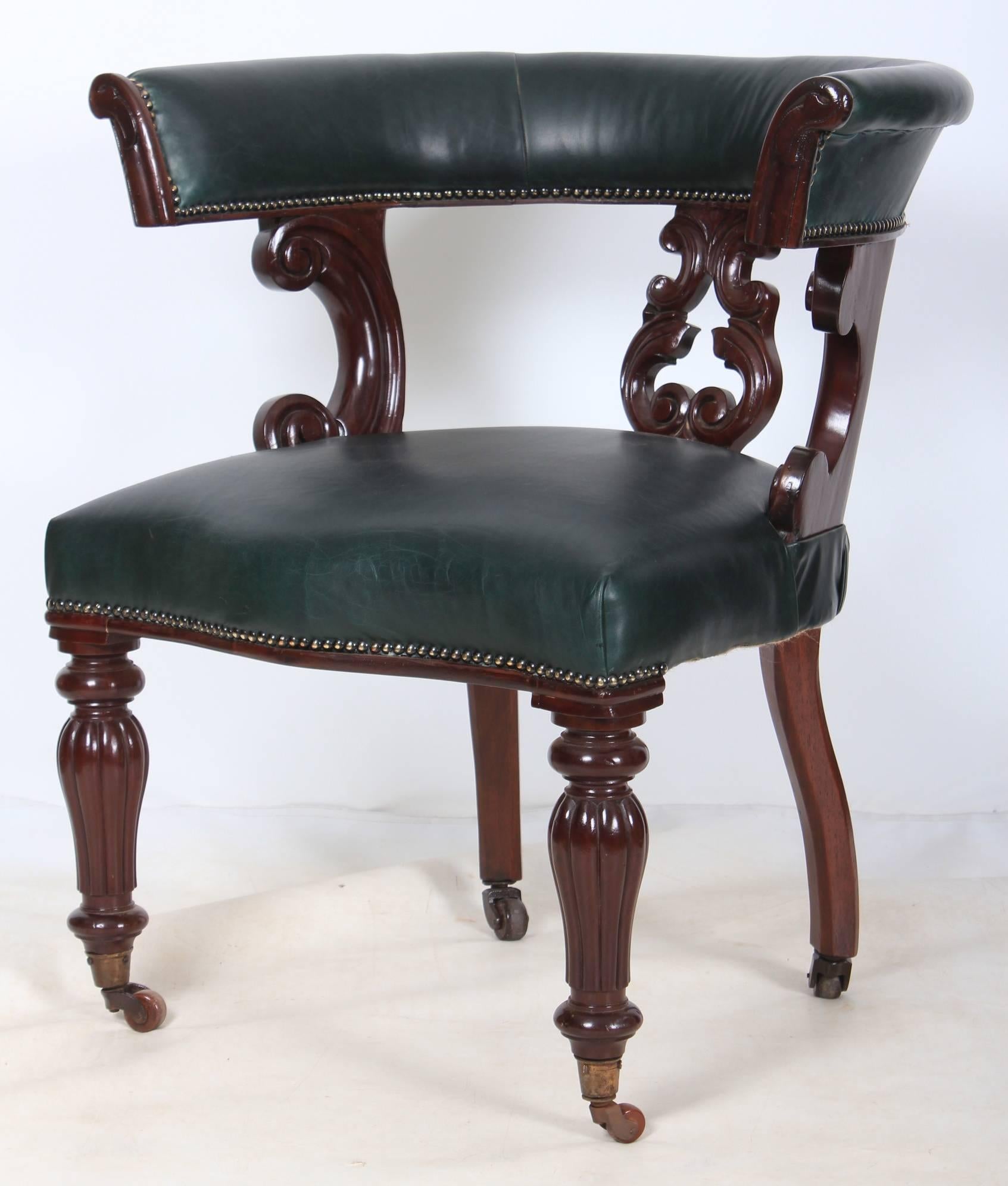 Victorian Mahogany and Leather Office Desk Chair 1