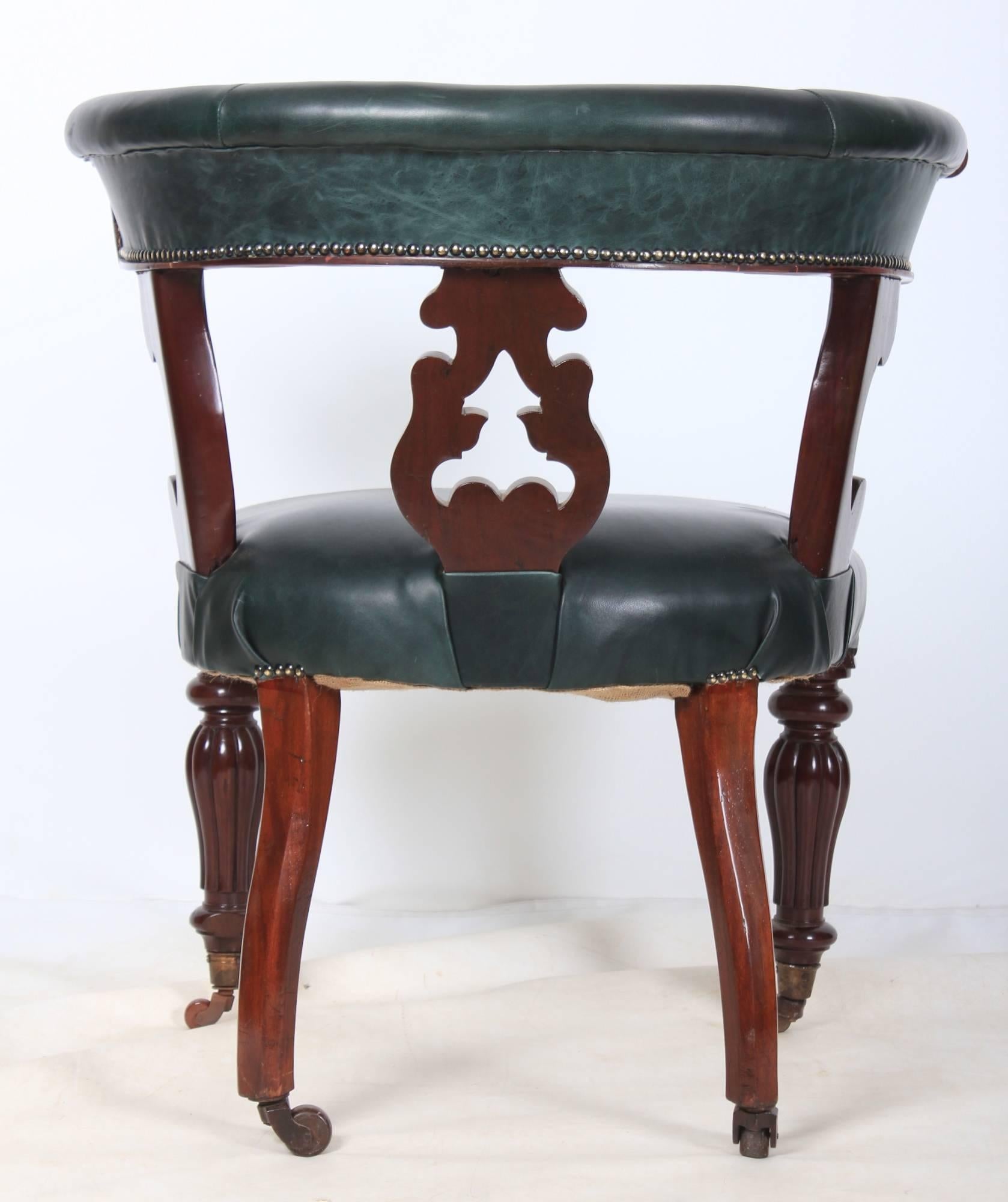 Victorian Mahogany and Leather Office Desk Chair 2