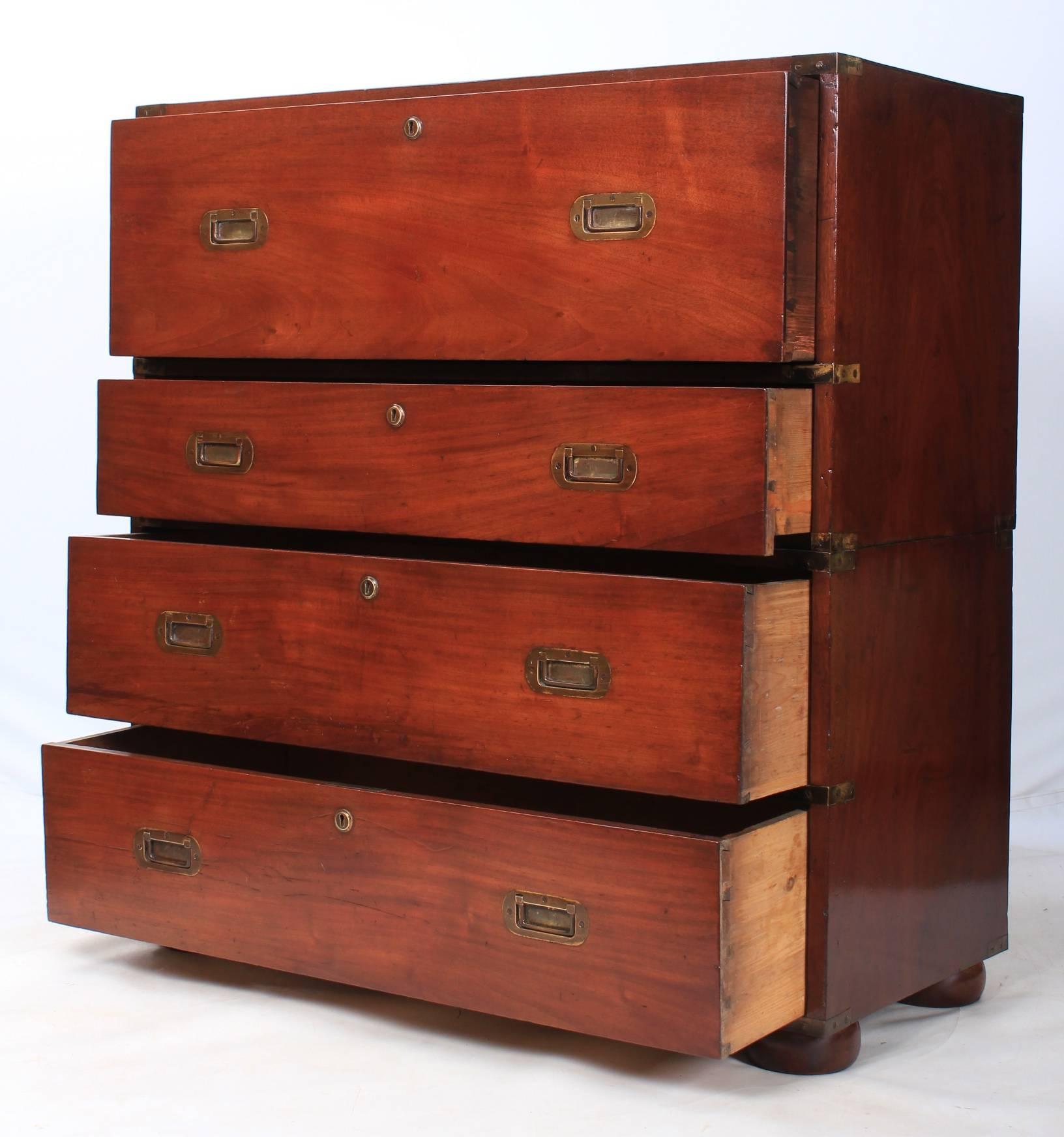 Victorian Mahogany Military Campaign Chest In Good Condition For Sale In Detling, GB