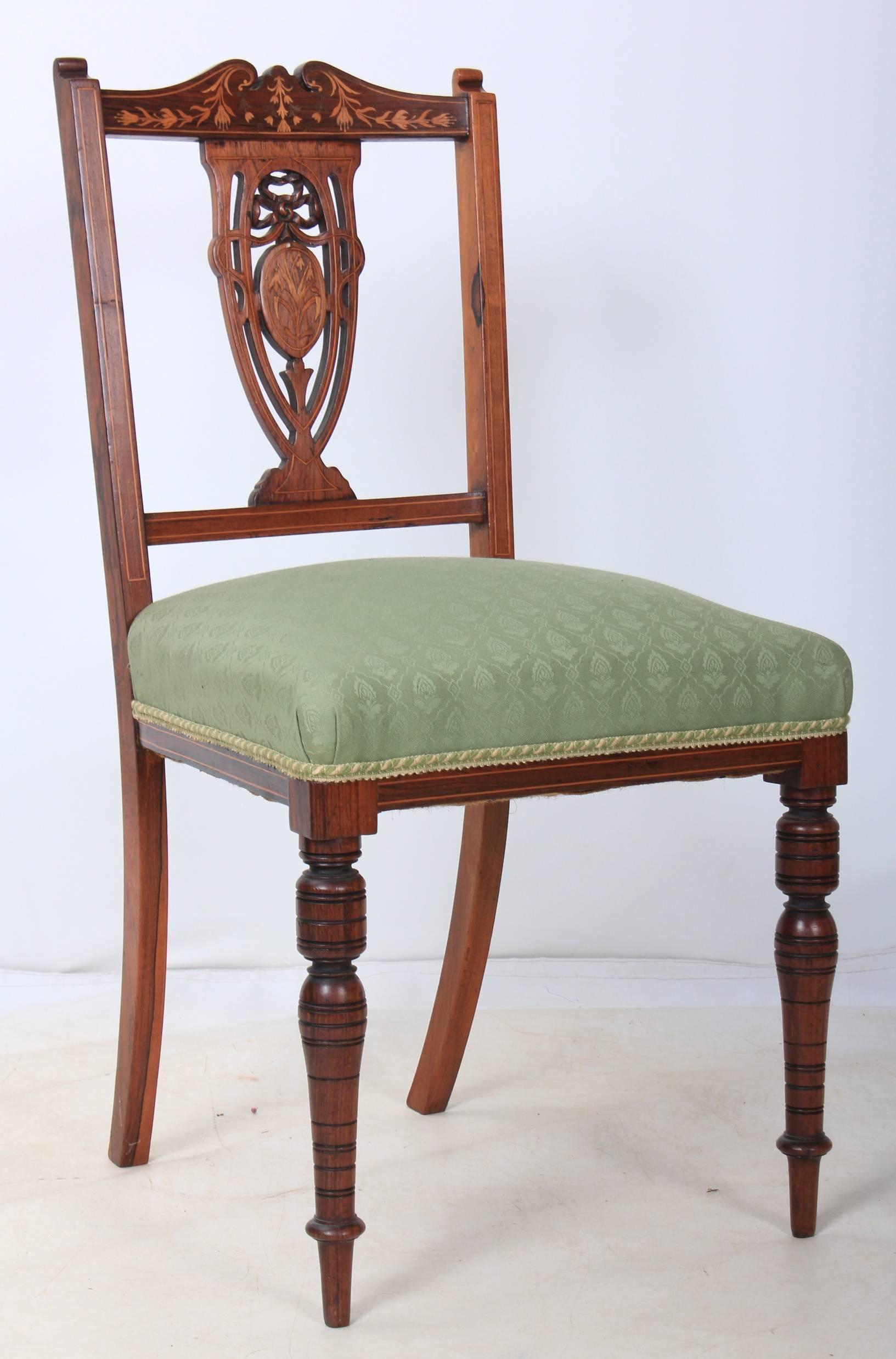 Set of Four Marquetry Inlaid Rosewood Dining Chairs In Good Condition For Sale In Detling, GB