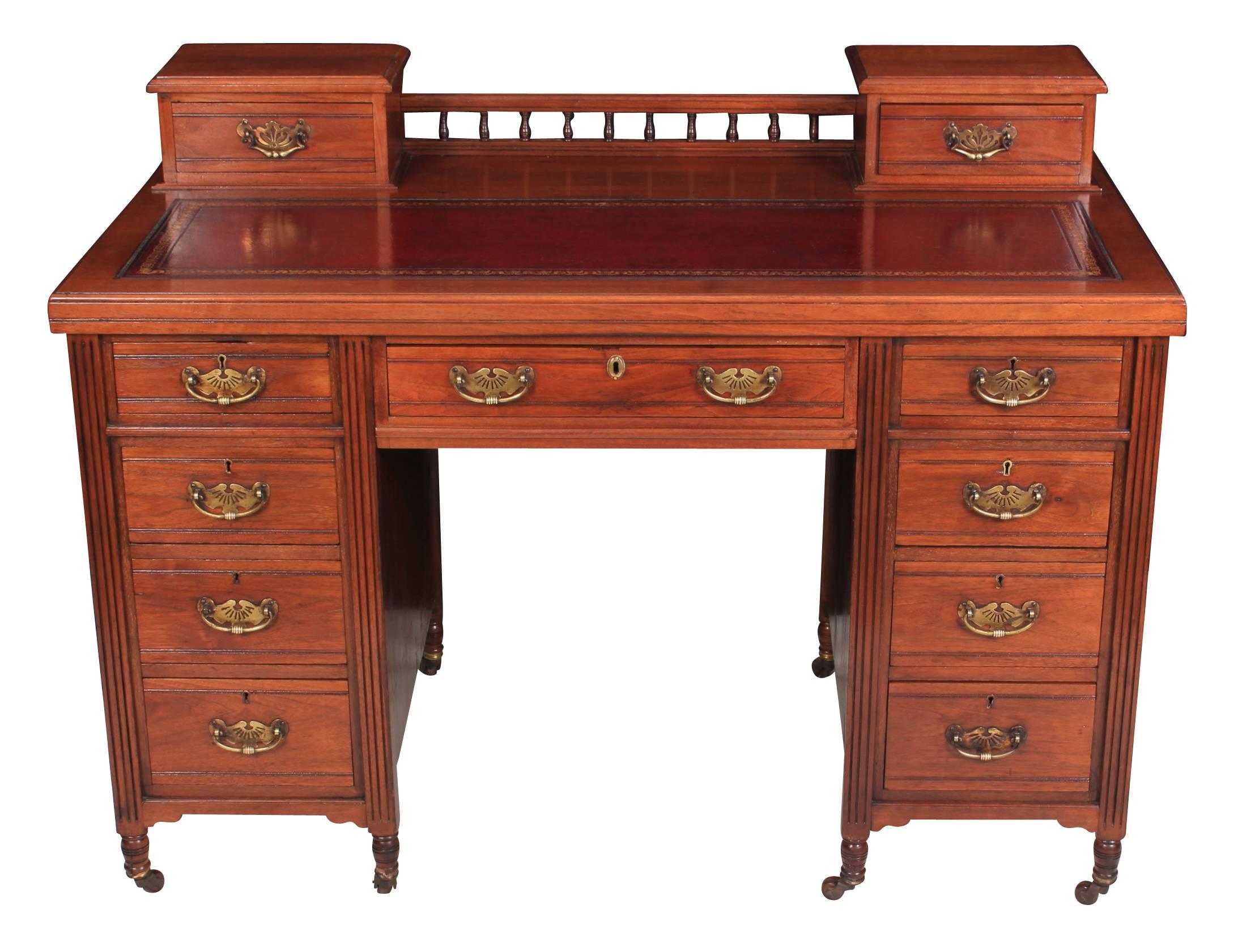 Leather Mahogany Pedestal Dickens Desk For Sale