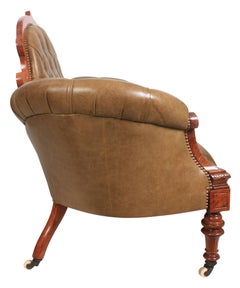 Victorian Inlaid Walnut Leather Three-Piece Suite