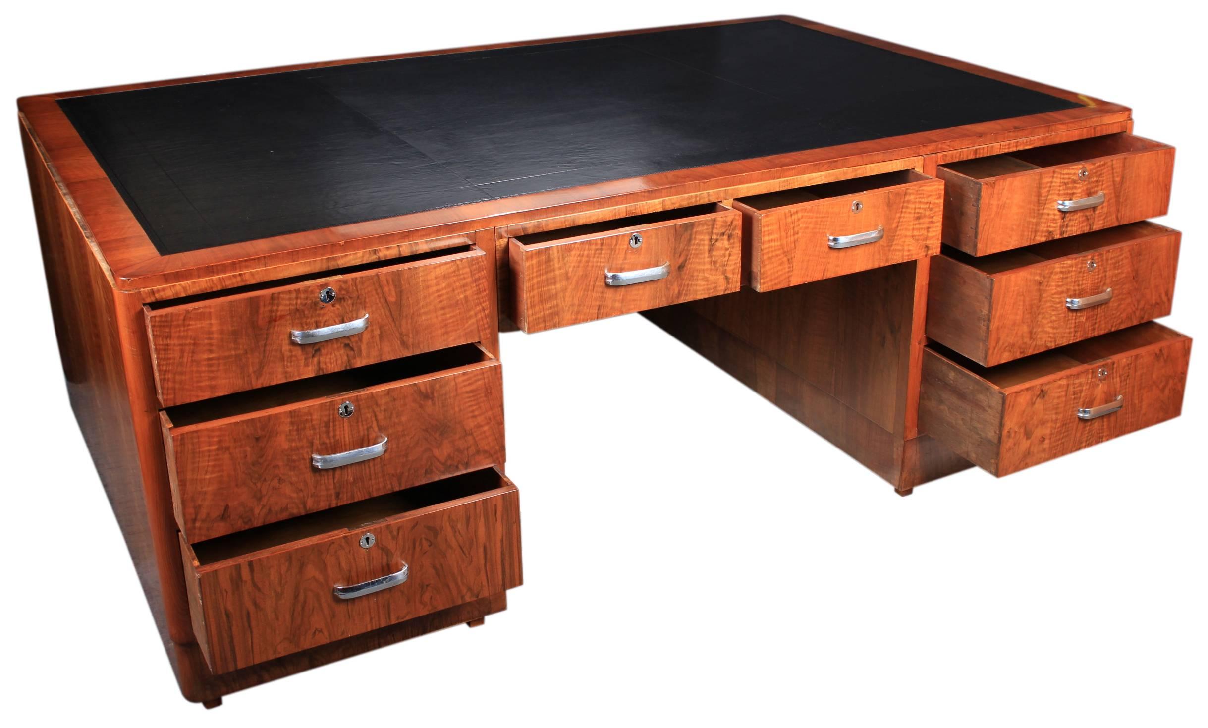 Mid-20th Century Massive Walnut Art Deco Partners Desk For Sale