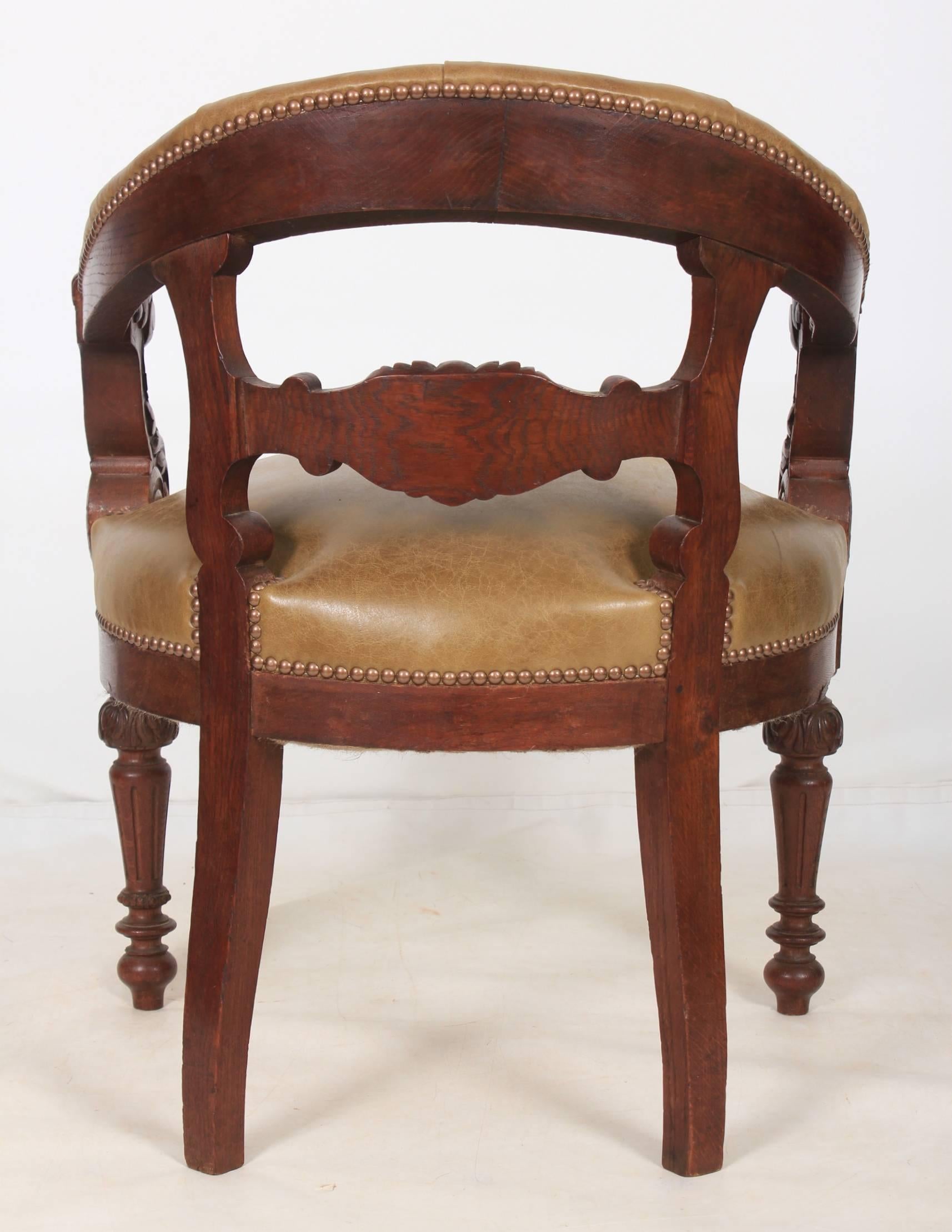 Late 19th Century Oak and Leather Desk Chair For Sale