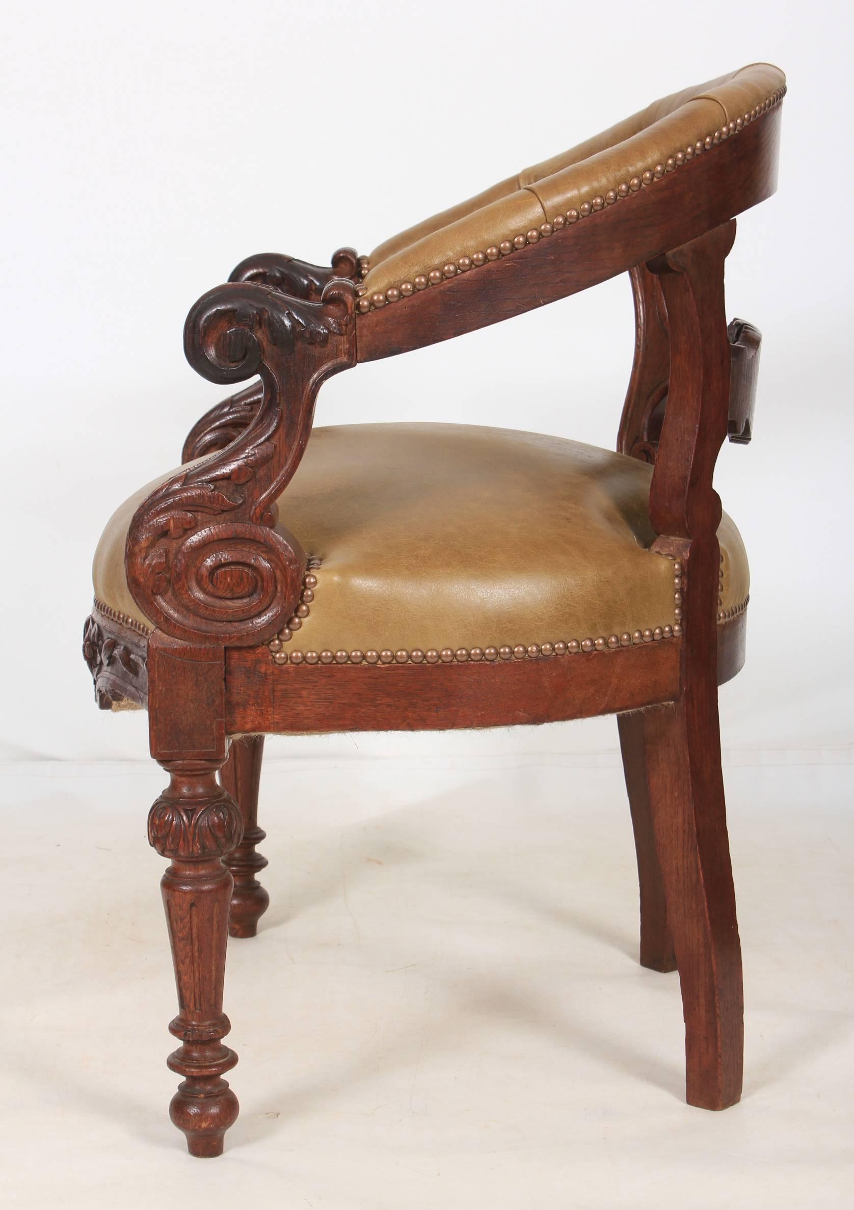 Oak and Leather Desk Chair For Sale 1