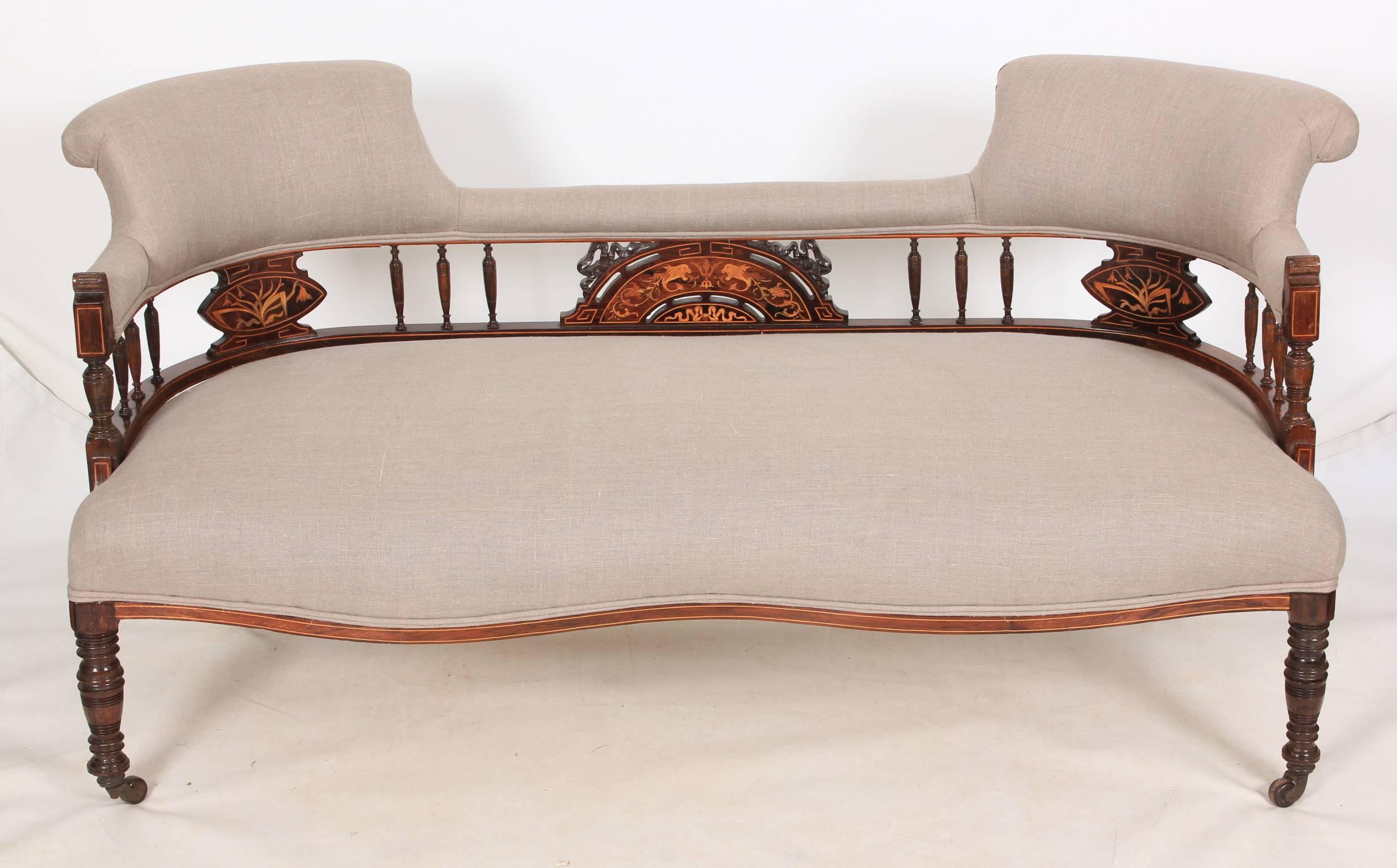 English Rosewood Marquetry Tub Sofa For Sale